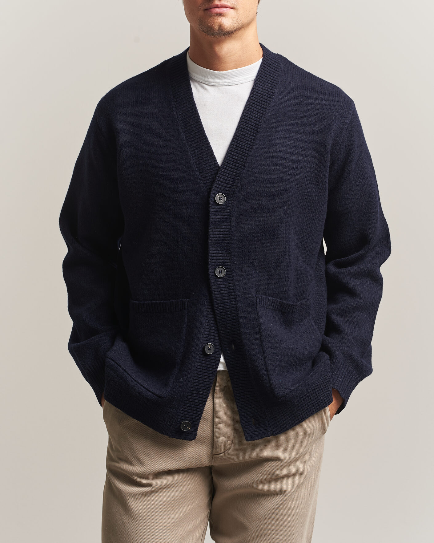 Heren | Truien | A Day's March | Jarrow Lambswool Cardigan Navy