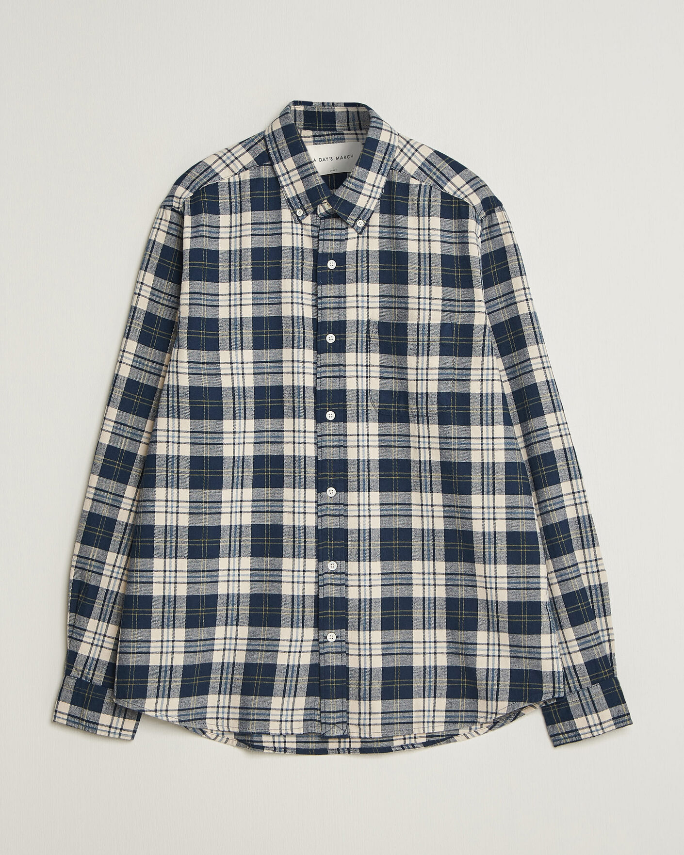 Heren | Overhemden | A Day's March | Classic Checked Flannel Shirt Navy/White