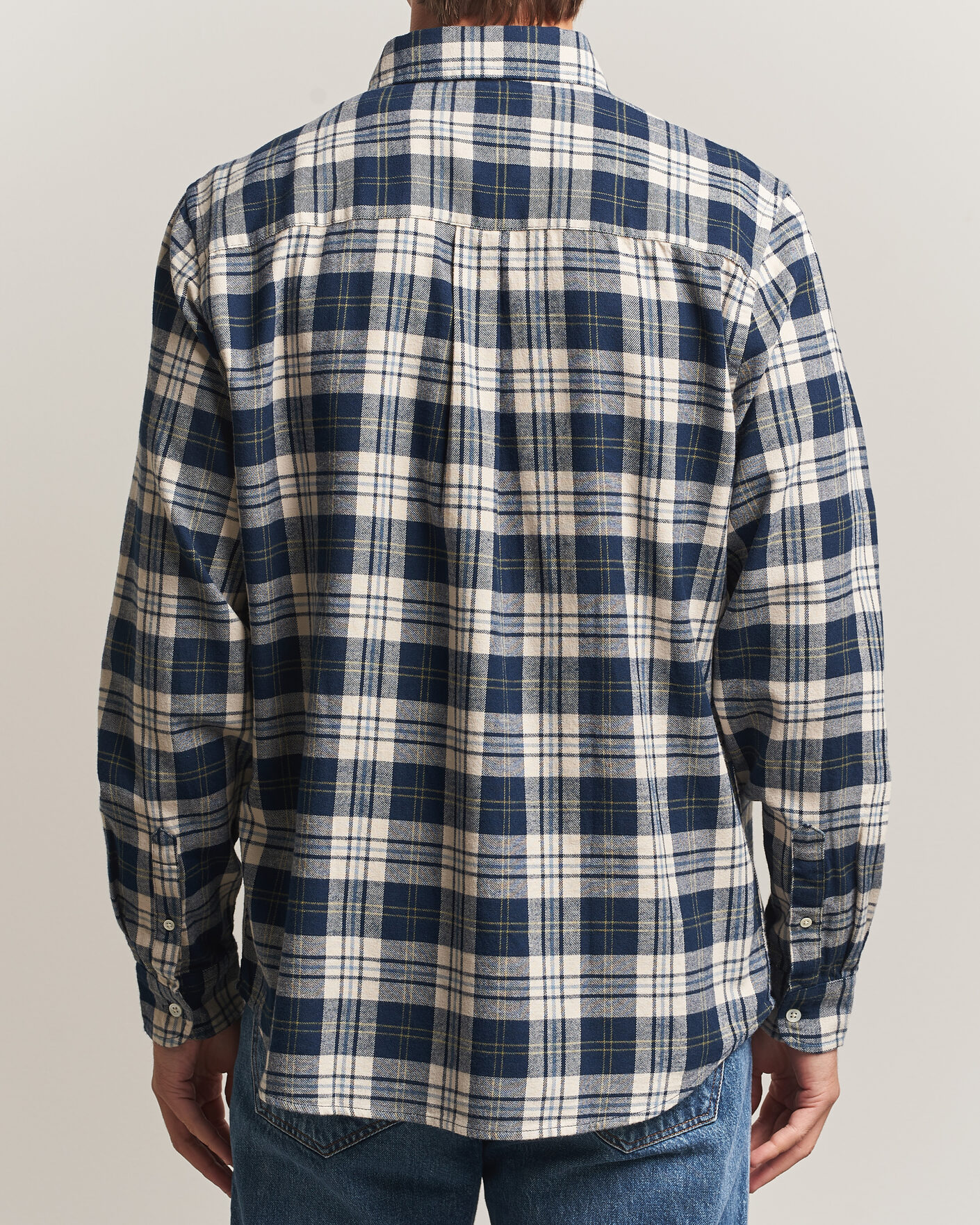 Heren | Overhemden | A Day's March | Classic Checked Flannel Shirt Navy/White