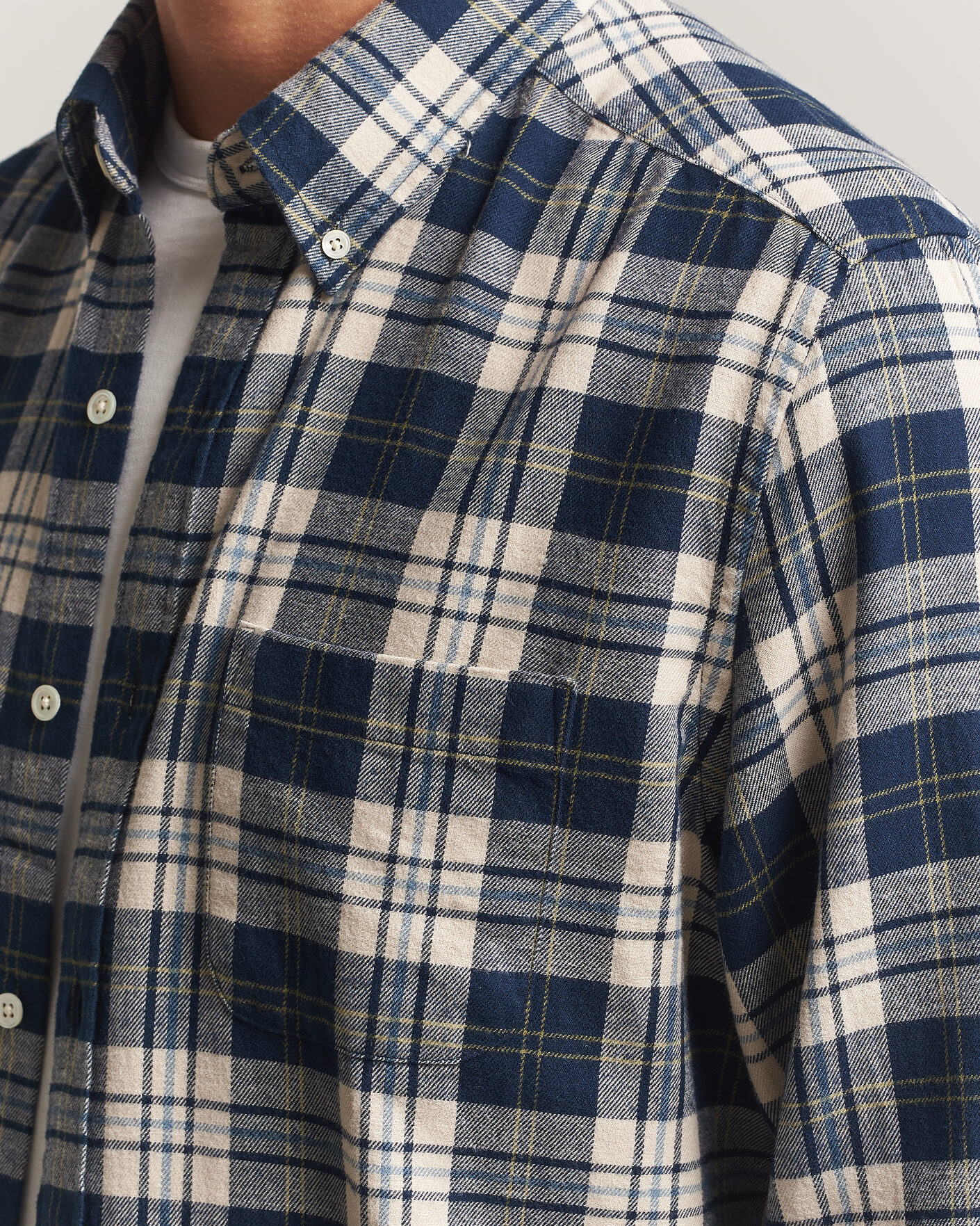 Heren | Overhemden | A Day's March | Classic Checked Flannel Shirt Navy/White