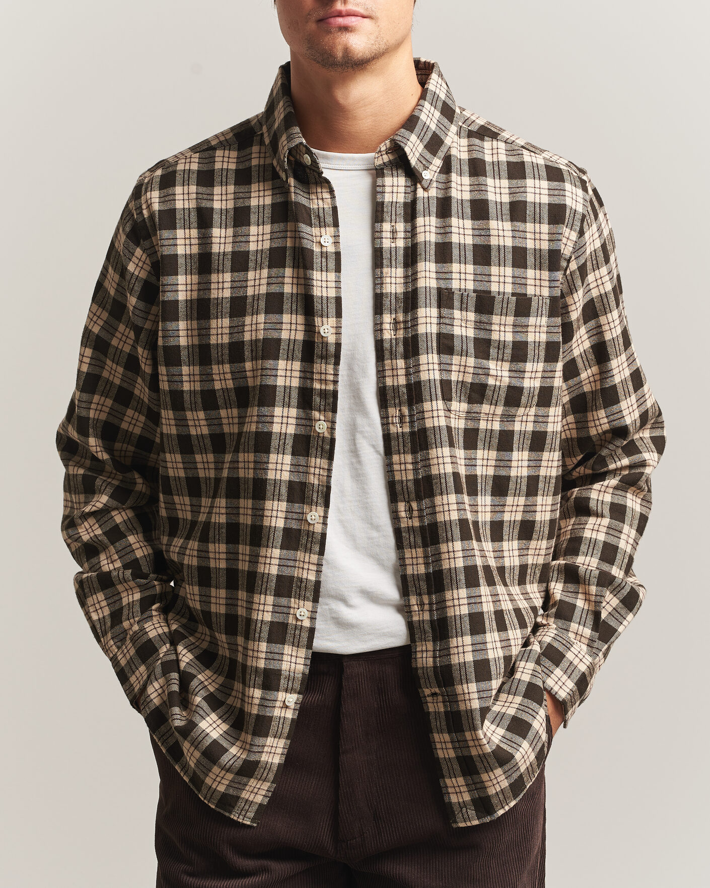 Heren | Overhemden | A Day's March | Classic Checked Flannel Shirt Brown/Sand