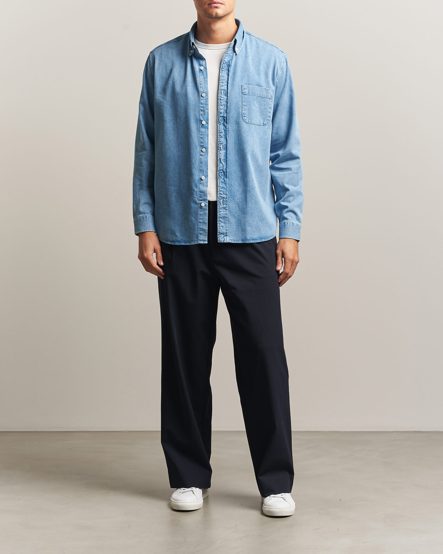 Heren | Overhemden | A Day's March | Original Button Down Denim Shirt Light Blue