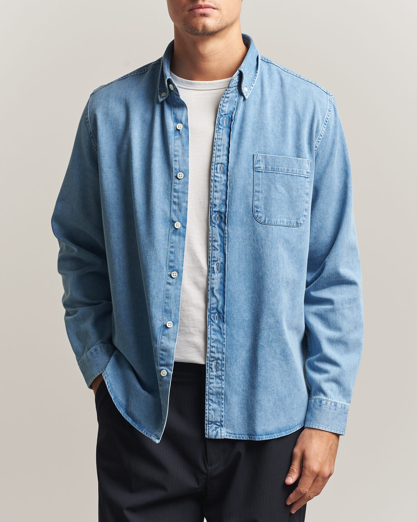 Heren | Overhemden | A Day's March | Original Button Down Denim Shirt Light Blue