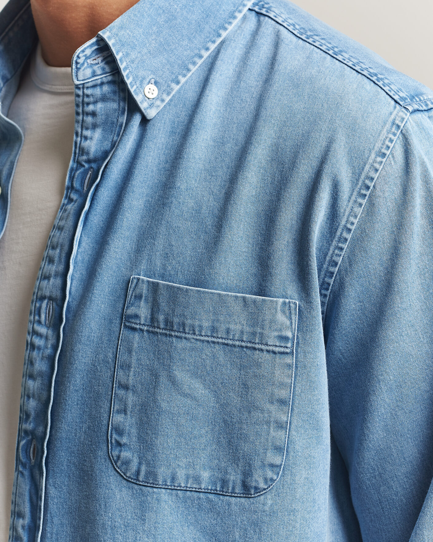 Heren | Overhemden | A Day's March | Original Button Down Denim Shirt Light Blue