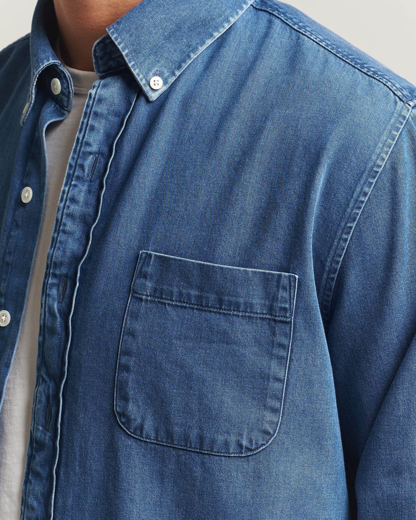 Heren | Overhemden | A Day's March | Original Button Down Denim Shirt Mid Blue