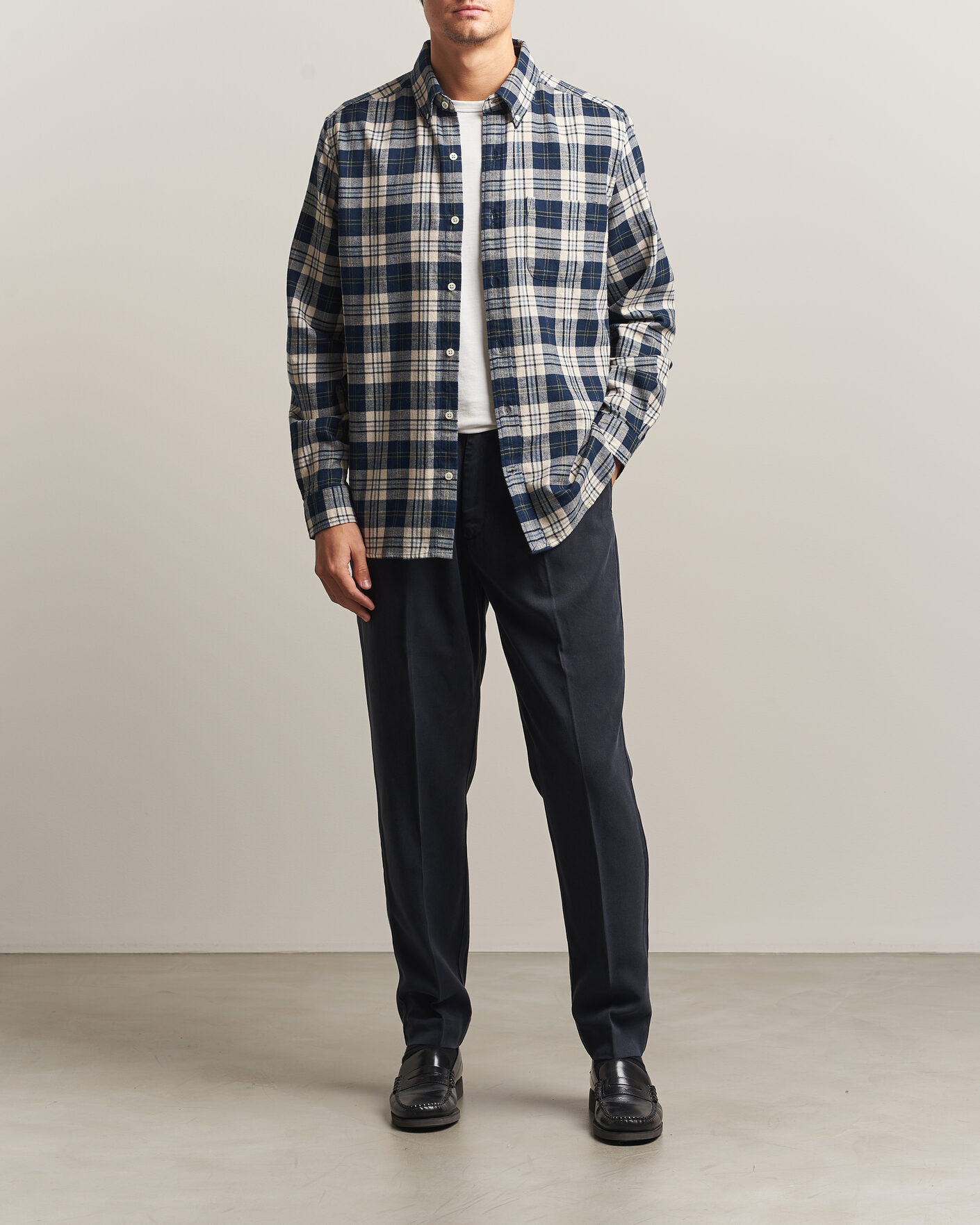 Heren | Broeken | A Day's March | Smart Lyocell Trousers Navy