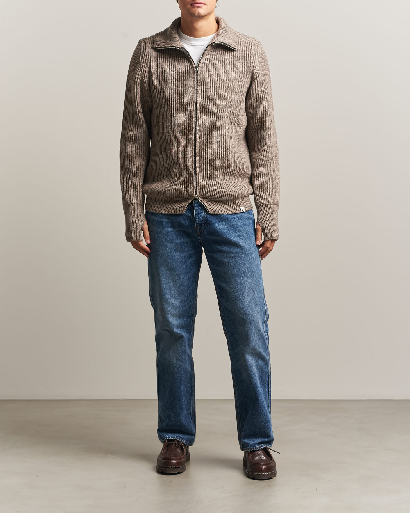 Heren | Truien | Peregrine | Fisherman Merino Zip Cardigan Light Brown