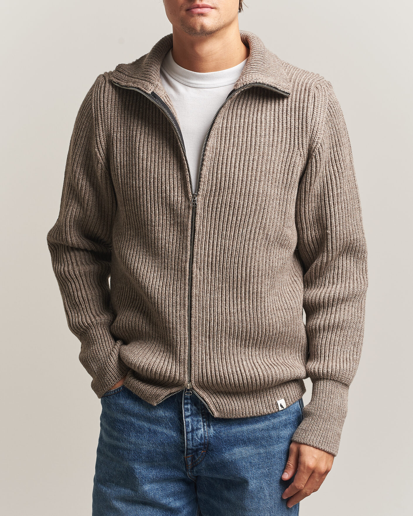 Heren | Truien | Peregrine | Fisherman Merino Zip Cardigan Light Brown
