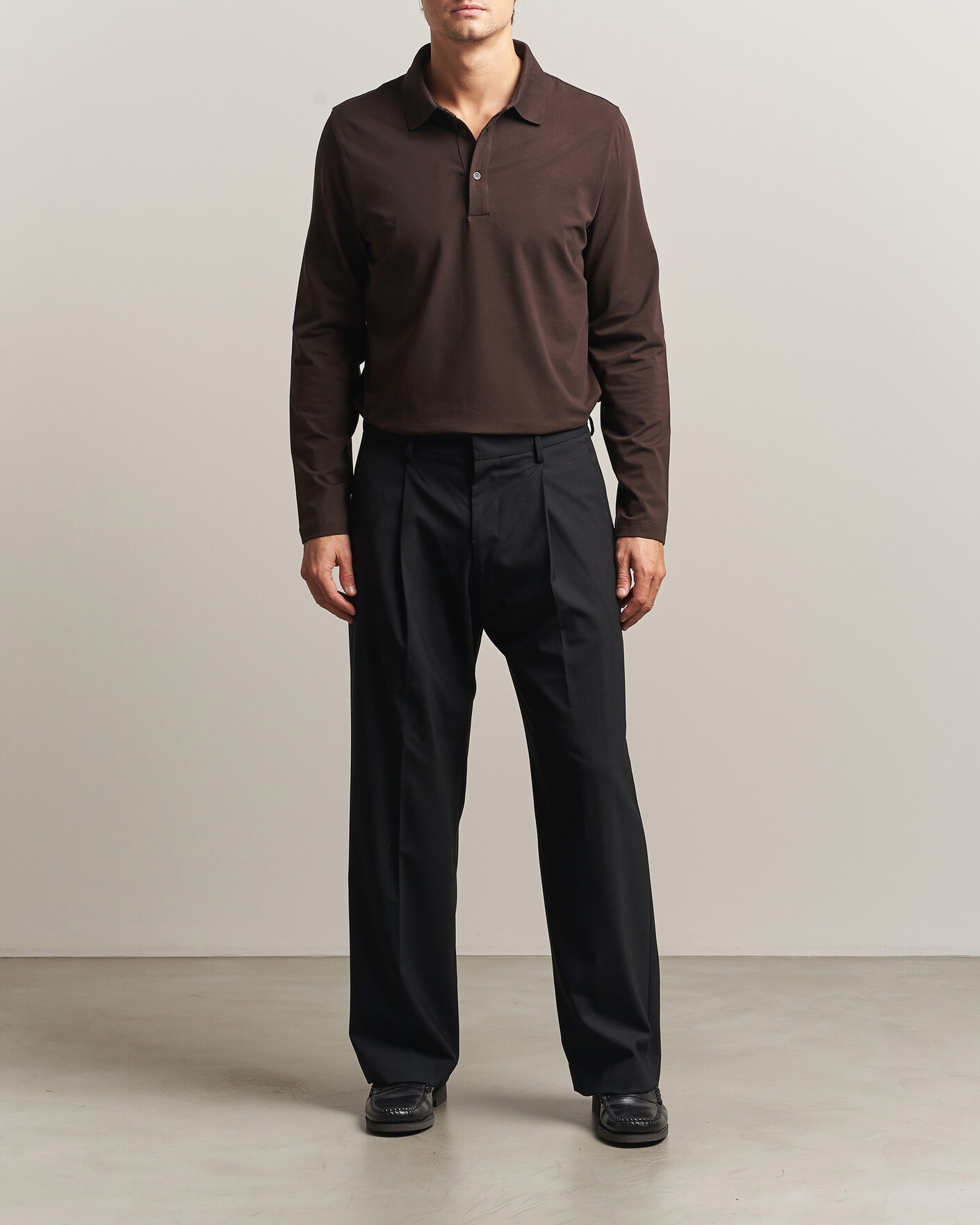 Heren | Polo's | Filippa K | Luke Lycra Polo Shirt Dark Chocolate