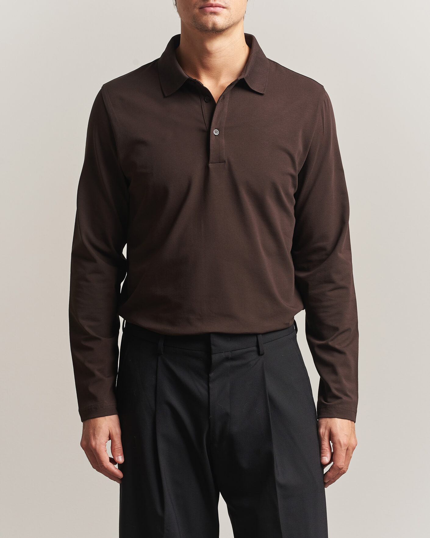 Heren | Polo's | Filippa K | Luke Lycra Polo Shirt Dark Chocolate