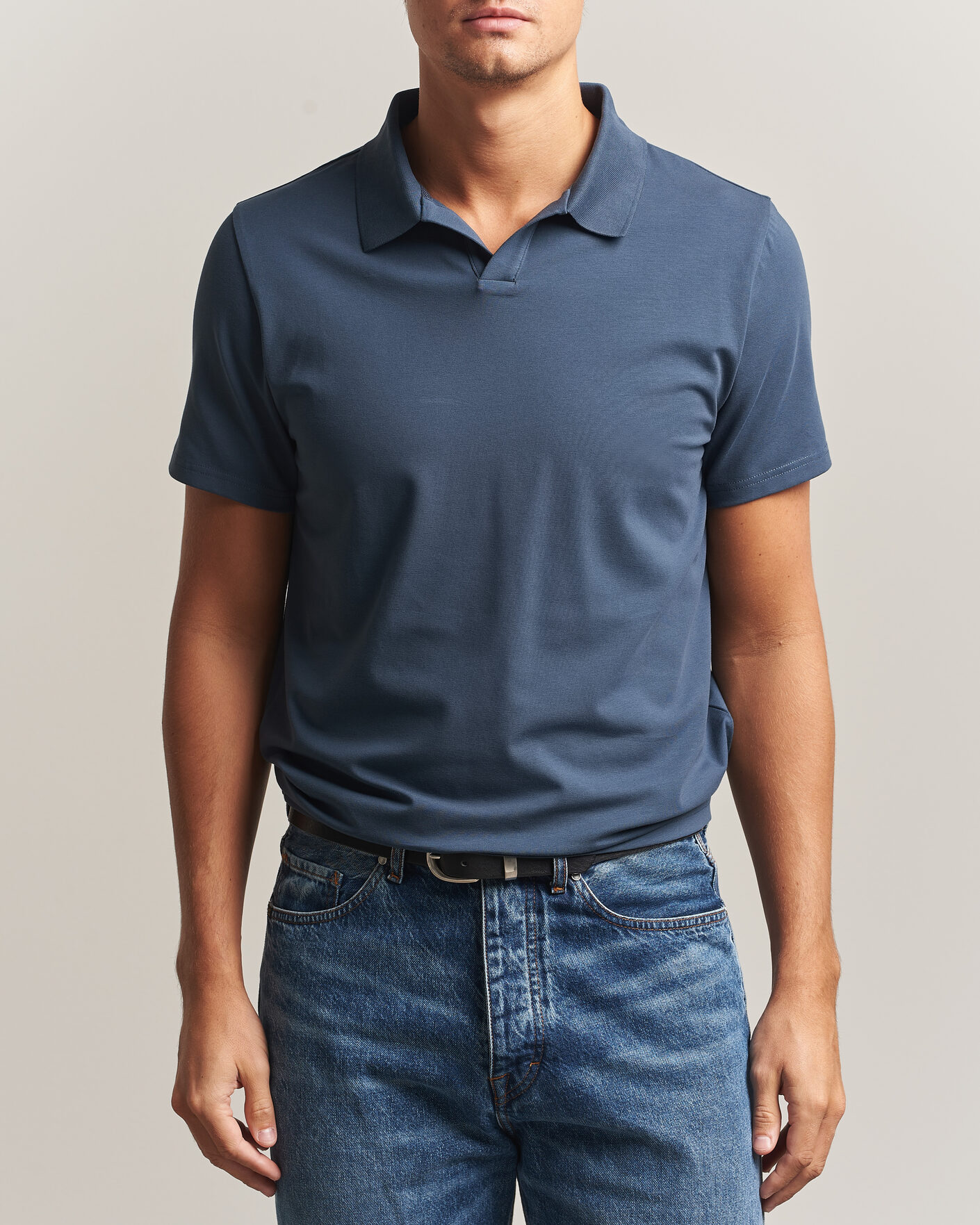 Heren | Polo's | Filippa K | Soft Lycra Polo T-Shirt Stone Blue