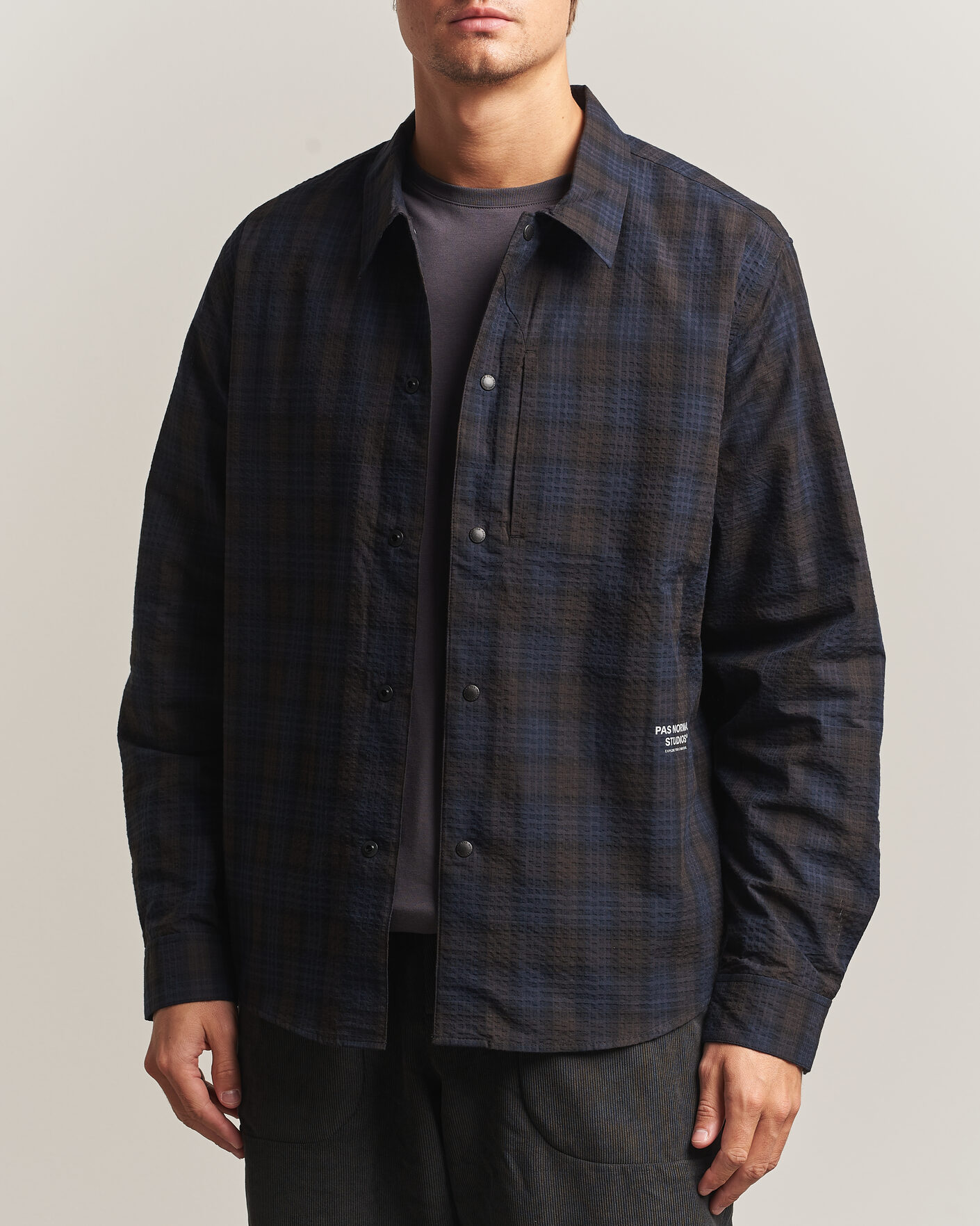 Heren | Overhemden | Pas Normal Studios | Off-Race Seersucker Shirt Dark Navy