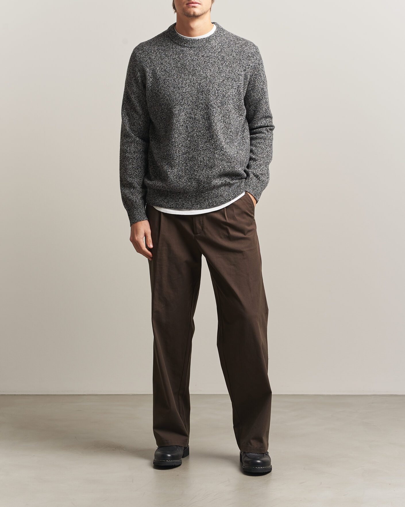 Heren | Truien | Samsøe Samsøe | Isak Knitted Crew Neck Black White Melange