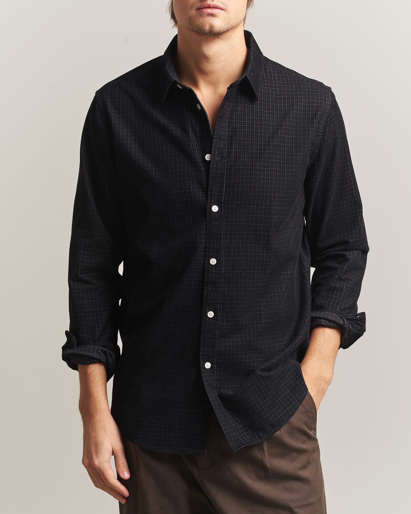 Heren | Overhemden | Samsøe Samsøe | Liam Baby Cord Checked Shirt Black