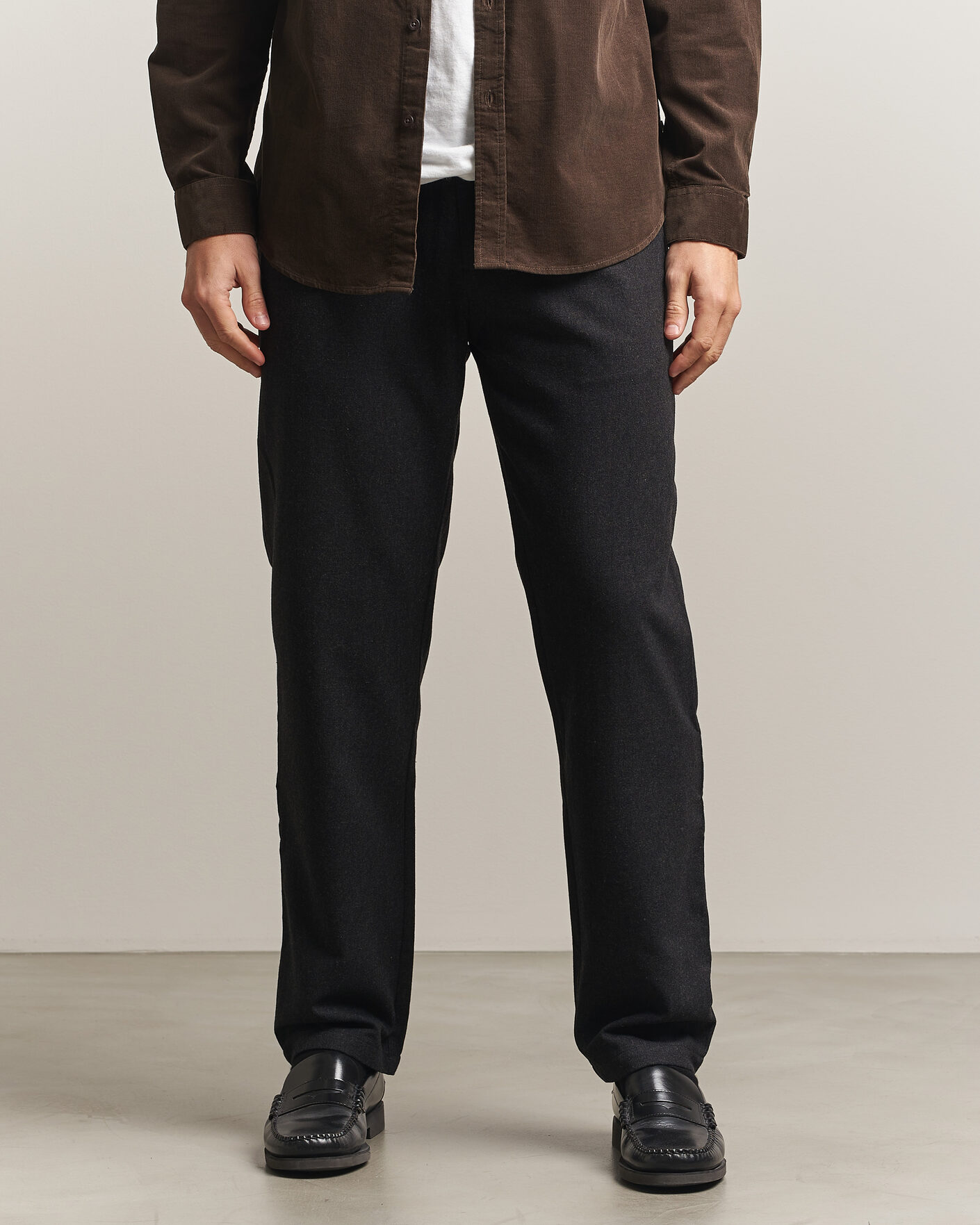 Heren | Broeken | Samsøe Samsøe | Bertil Flannel Drawstring Trousers Black Melange
