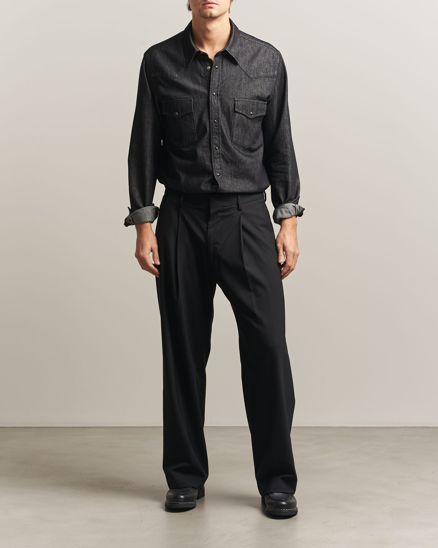 Heren | Overhemden | Oscar Jacobson | Straight Fit Western Shirt Dark Grey
