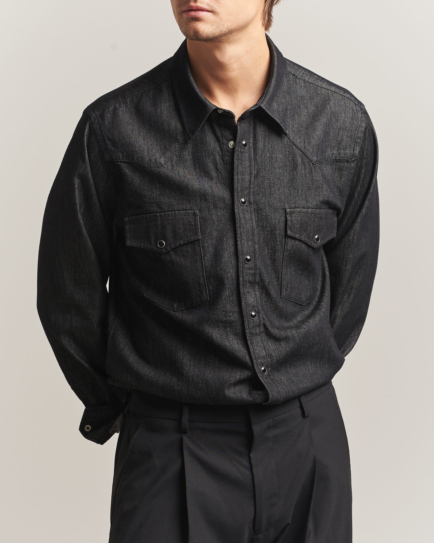 Heren | Overhemden | Oscar Jacobson | Straight Fit Western Shirt Dark Grey