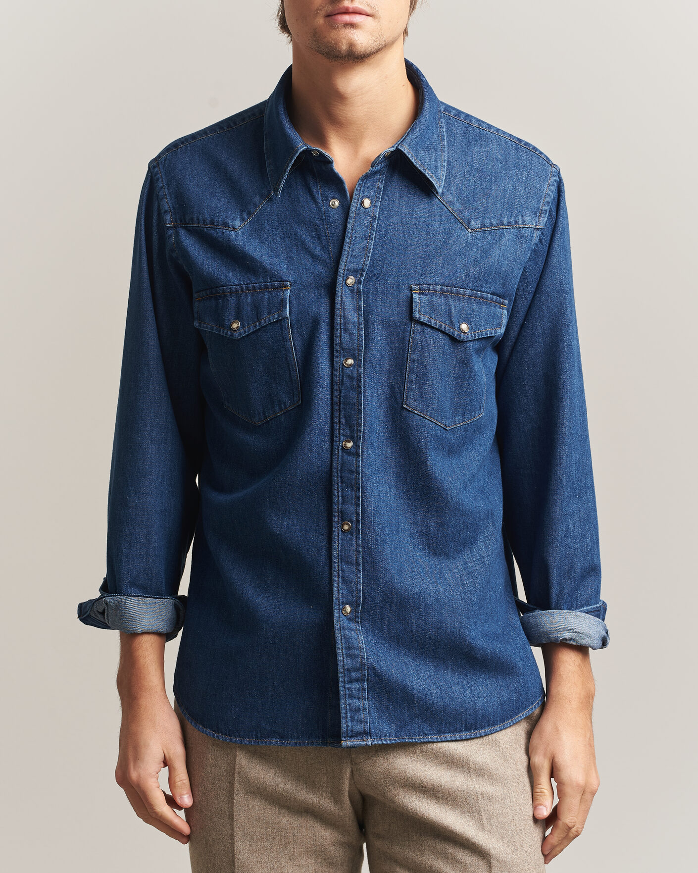 Heren | Overhemden | Oscar Jacobson | Straight Fit Western Shirt Blue