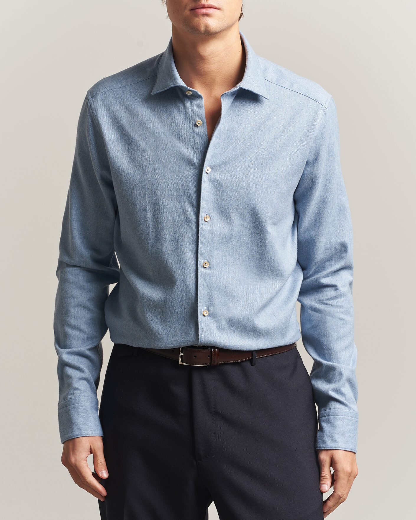 Heren | Overhemden | Stenströms | Slimline Flannel Shirt Blue