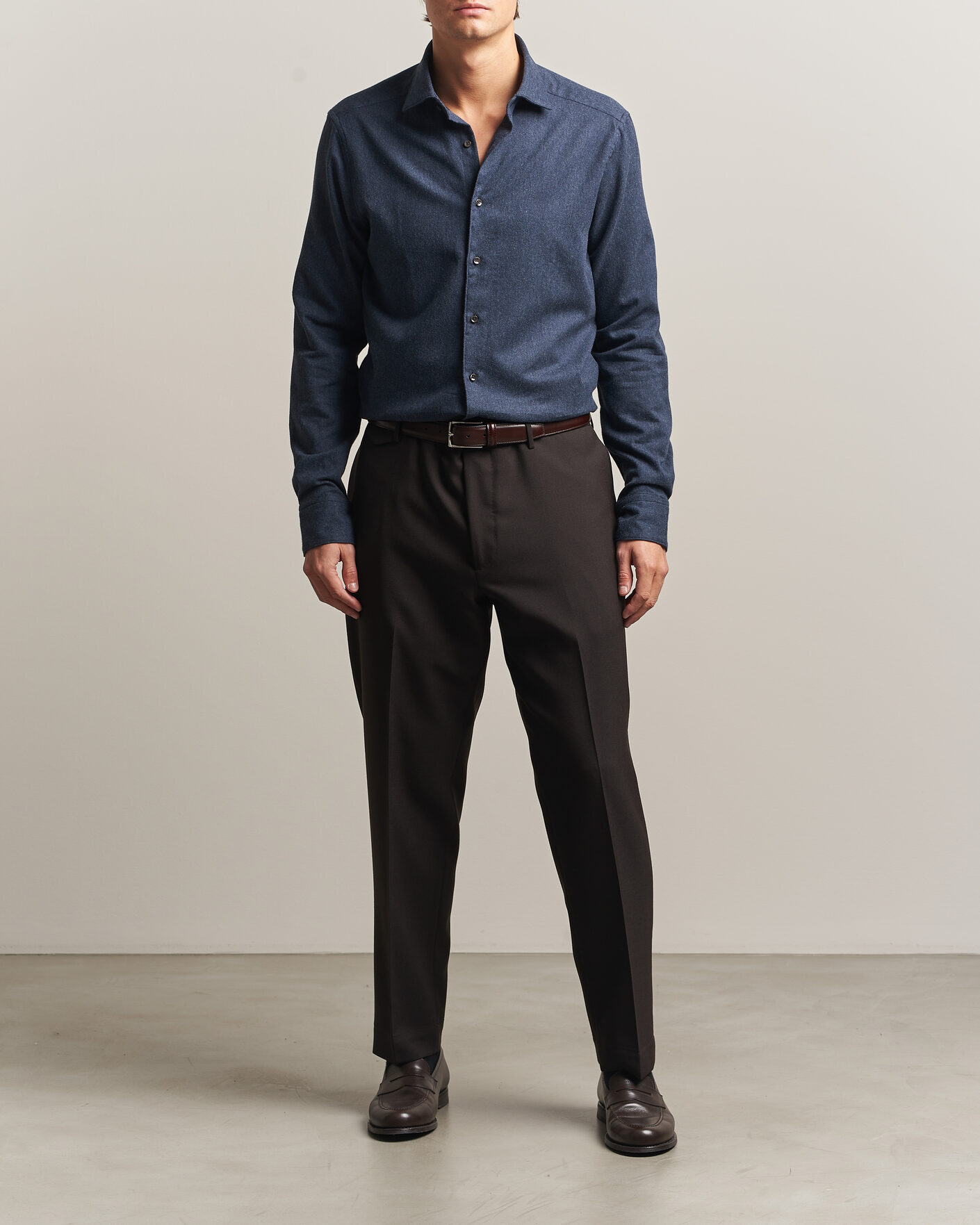 Heren | Overhemden | Stenströms | Slimline Flannel Shirt Navy