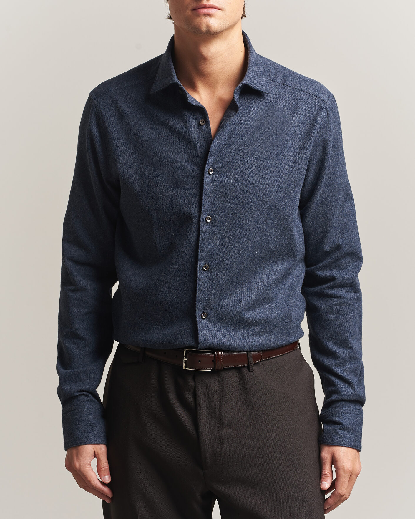 Heren | Overhemden | Stenströms | Slimline Flannel Shirt Navy