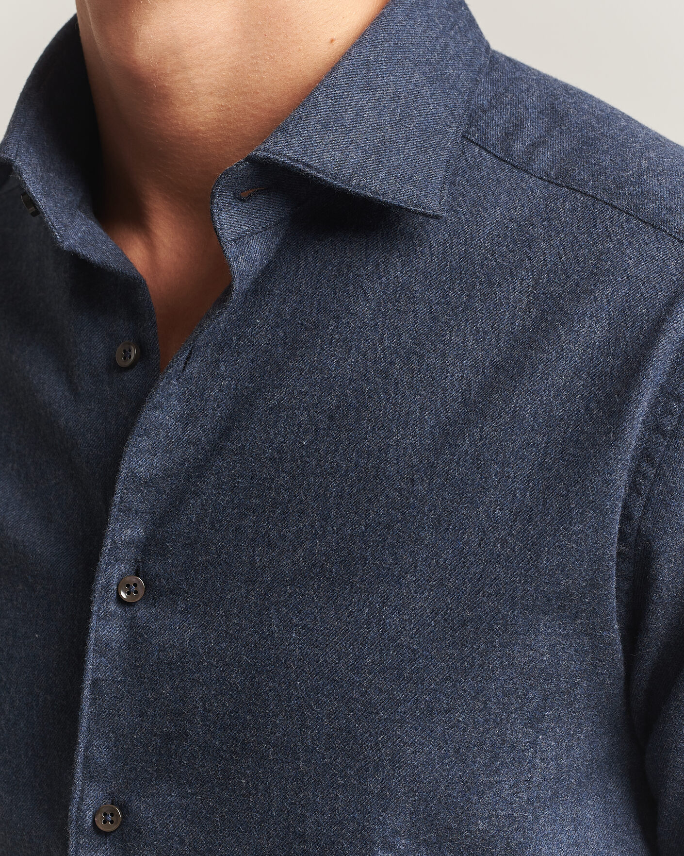 Heren | Overhemden | Stenströms | Slimline Flannel Shirt Navy