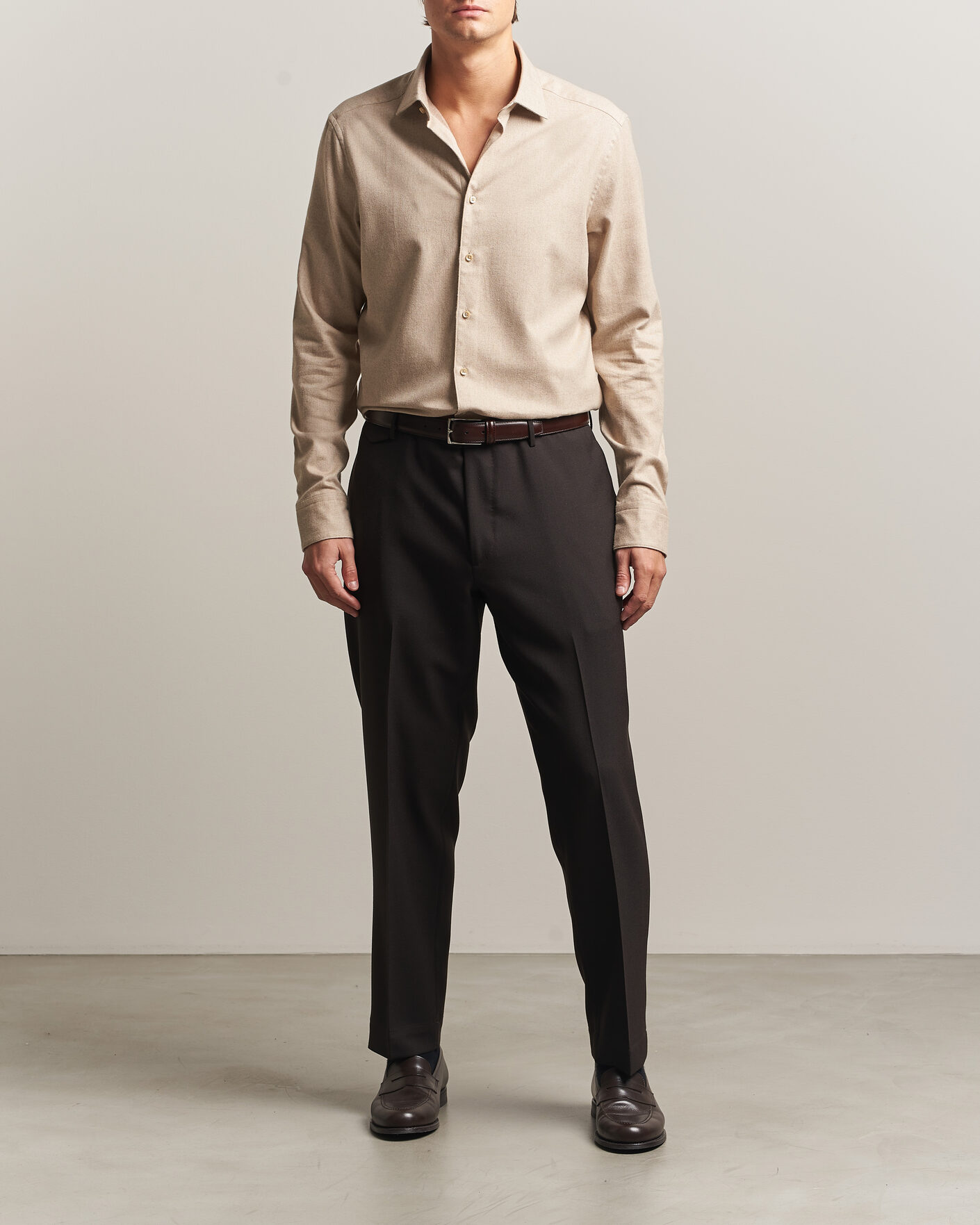 Heren | Overhemden | Stenströms | Slimline Flannel Shirt Beige