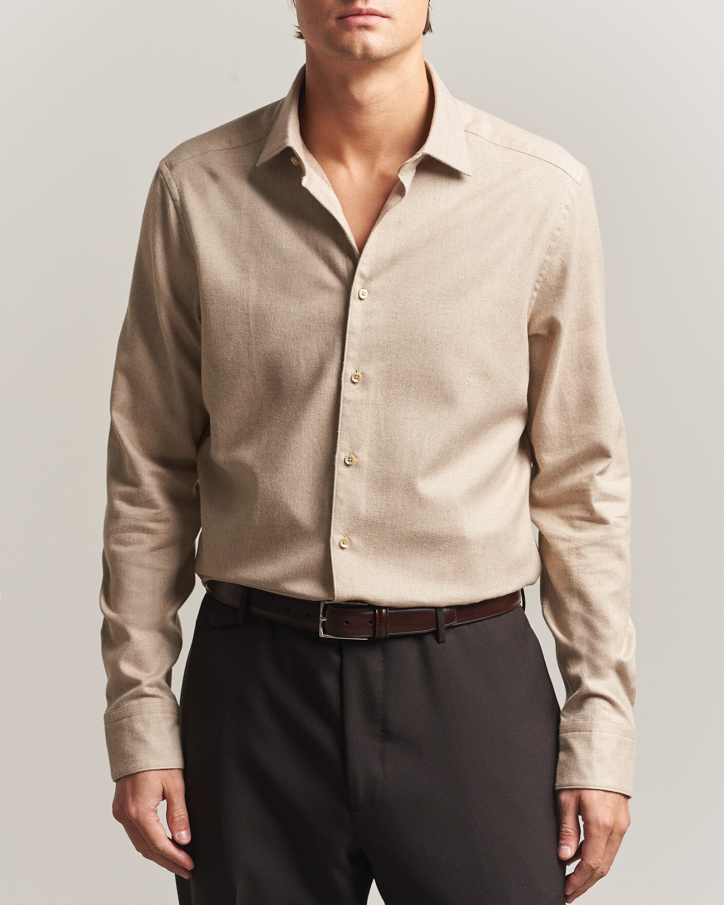 Heren | Overhemden | Stenströms | Slimline Flannel Shirt Beige