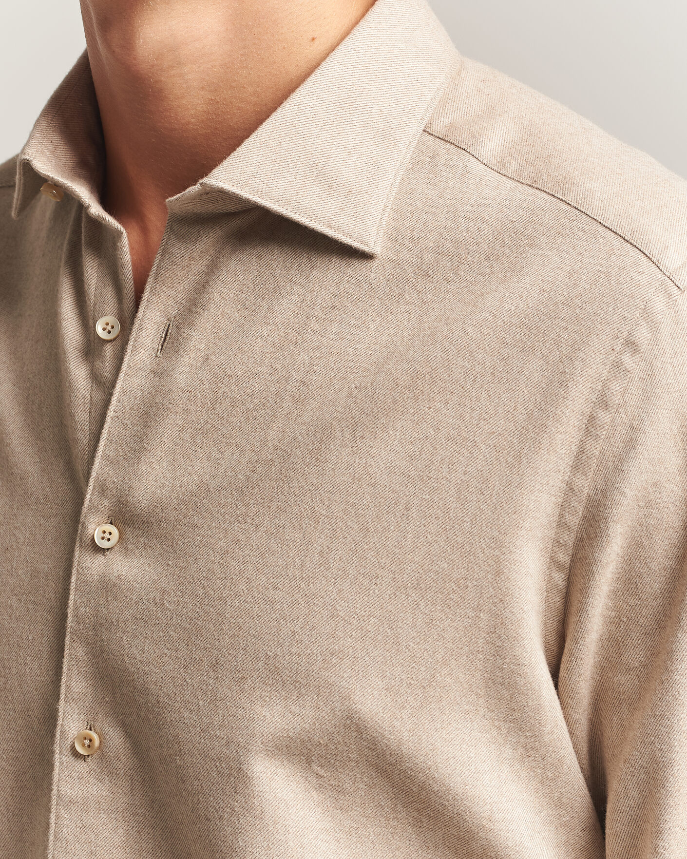 Heren | Overhemden | Stenströms | Slimline Flannel Shirt Beige