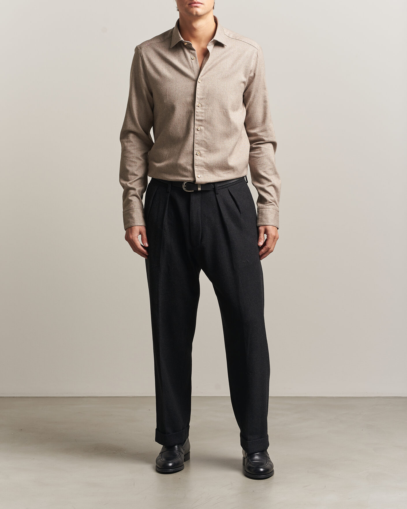 Heren | Overhemden | Stenströms | Slimline Flannel Shirt Light Brown