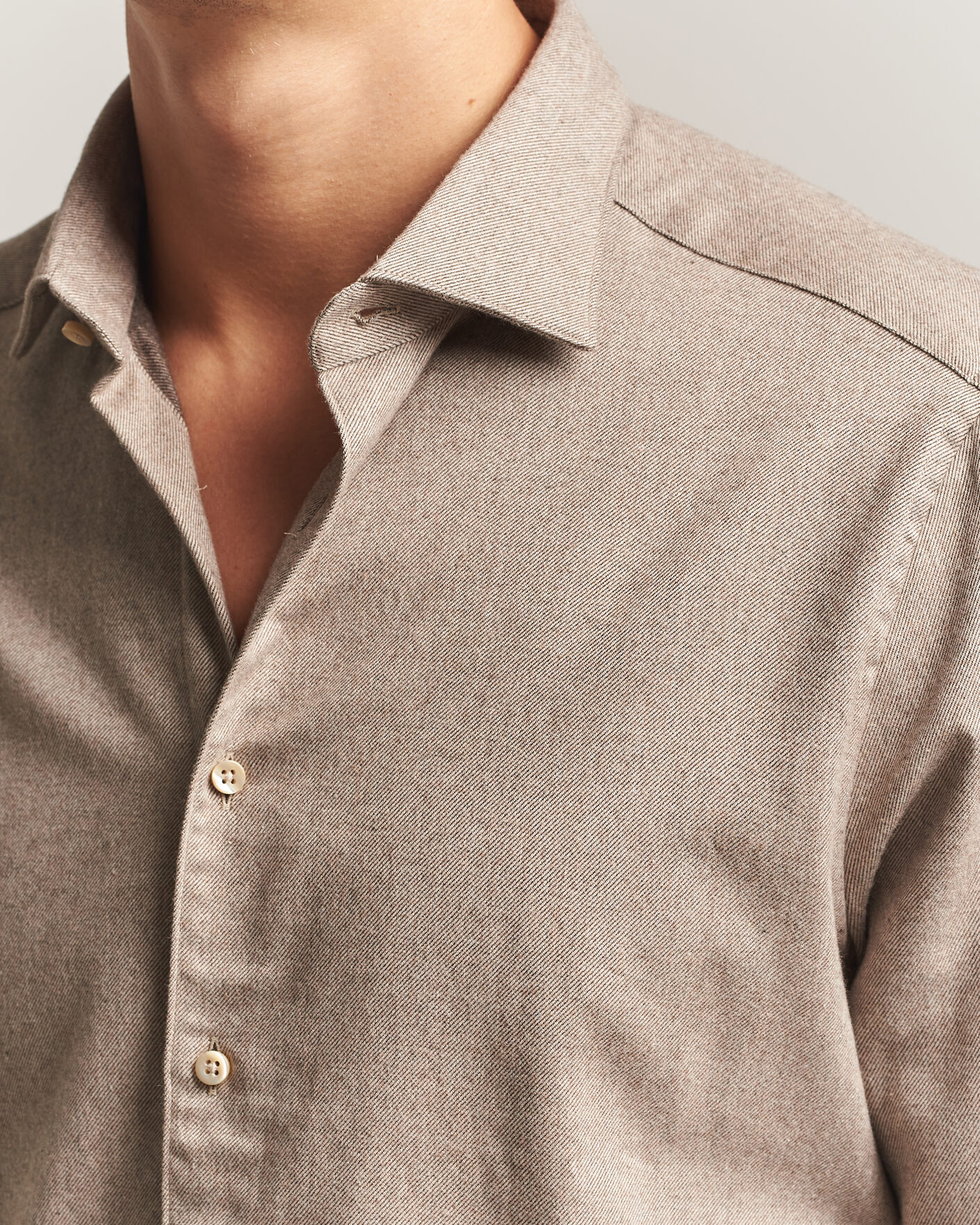 Heren | Overhemden | Stenströms | Slimline Flannel Shirt Light Brown