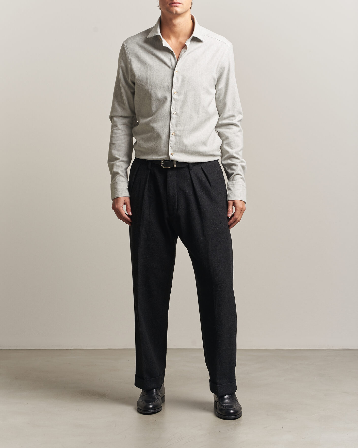 Heren | Overhemden | Stenströms | Slimline Flannel Shirt Light Grey