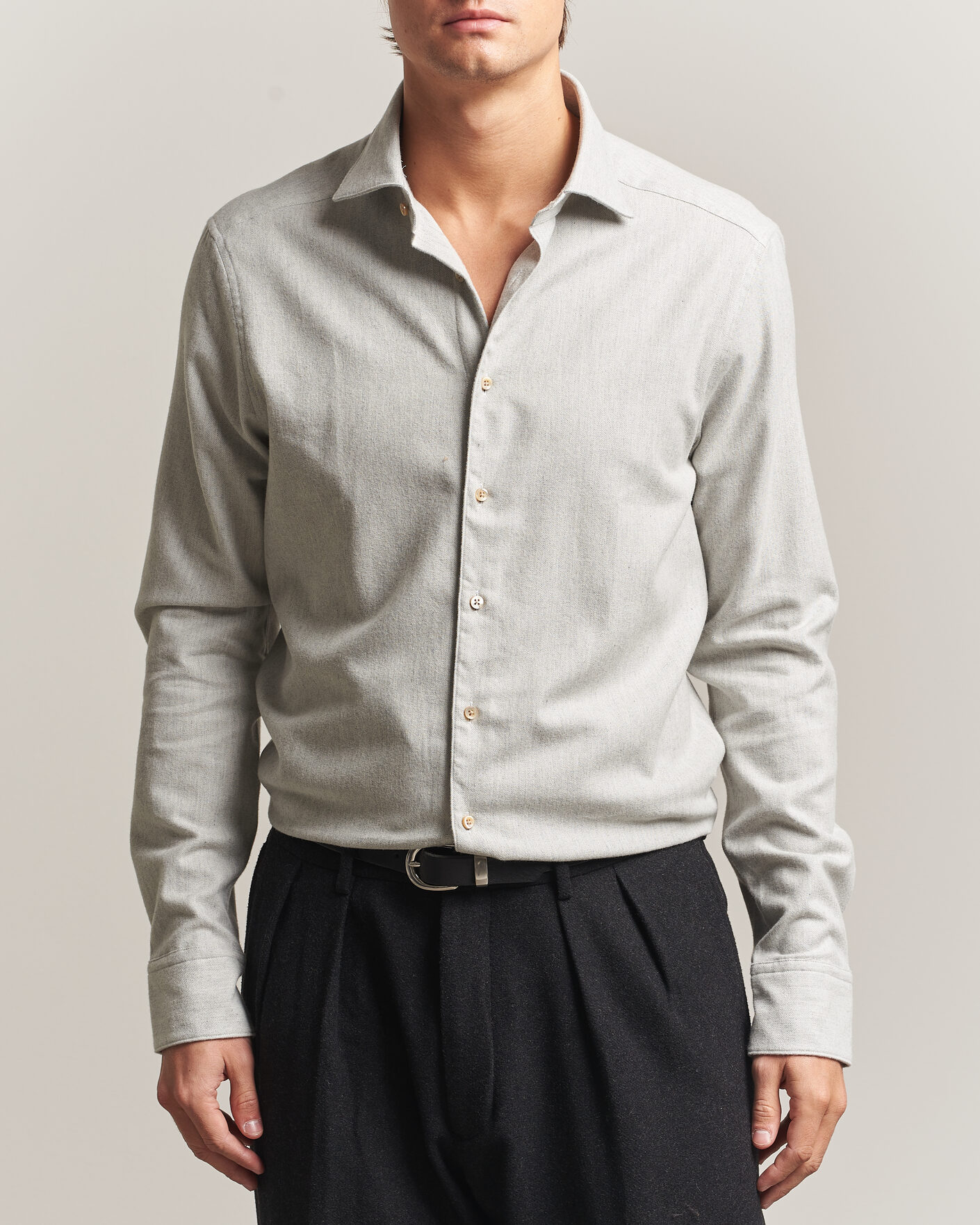 Heren | Overhemden | Stenströms | Slimline Flannel Shirt Light Grey