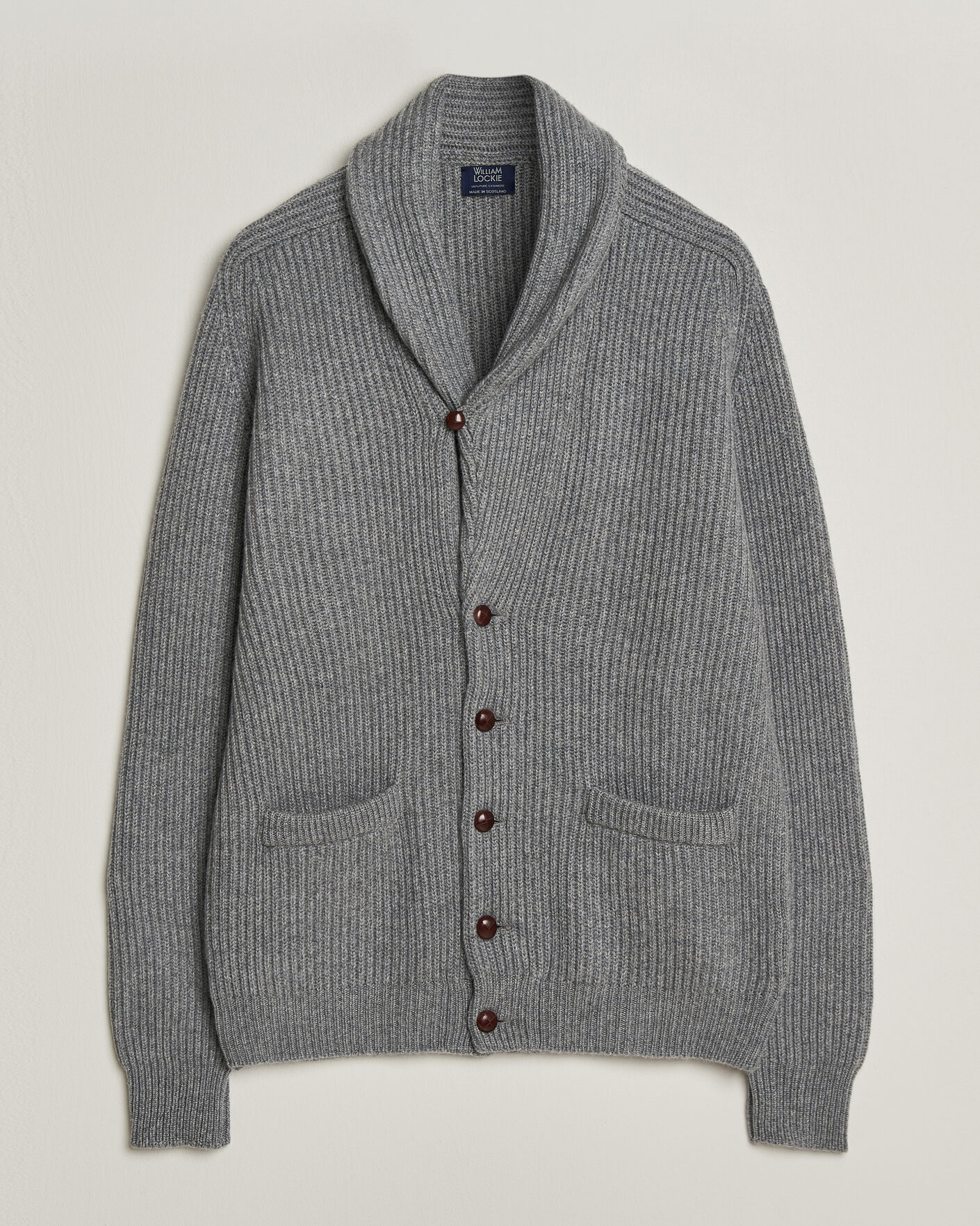 Heren | Truien | William Lockie | Windsor Cashmere Shawl Cardigan Flannel Grey