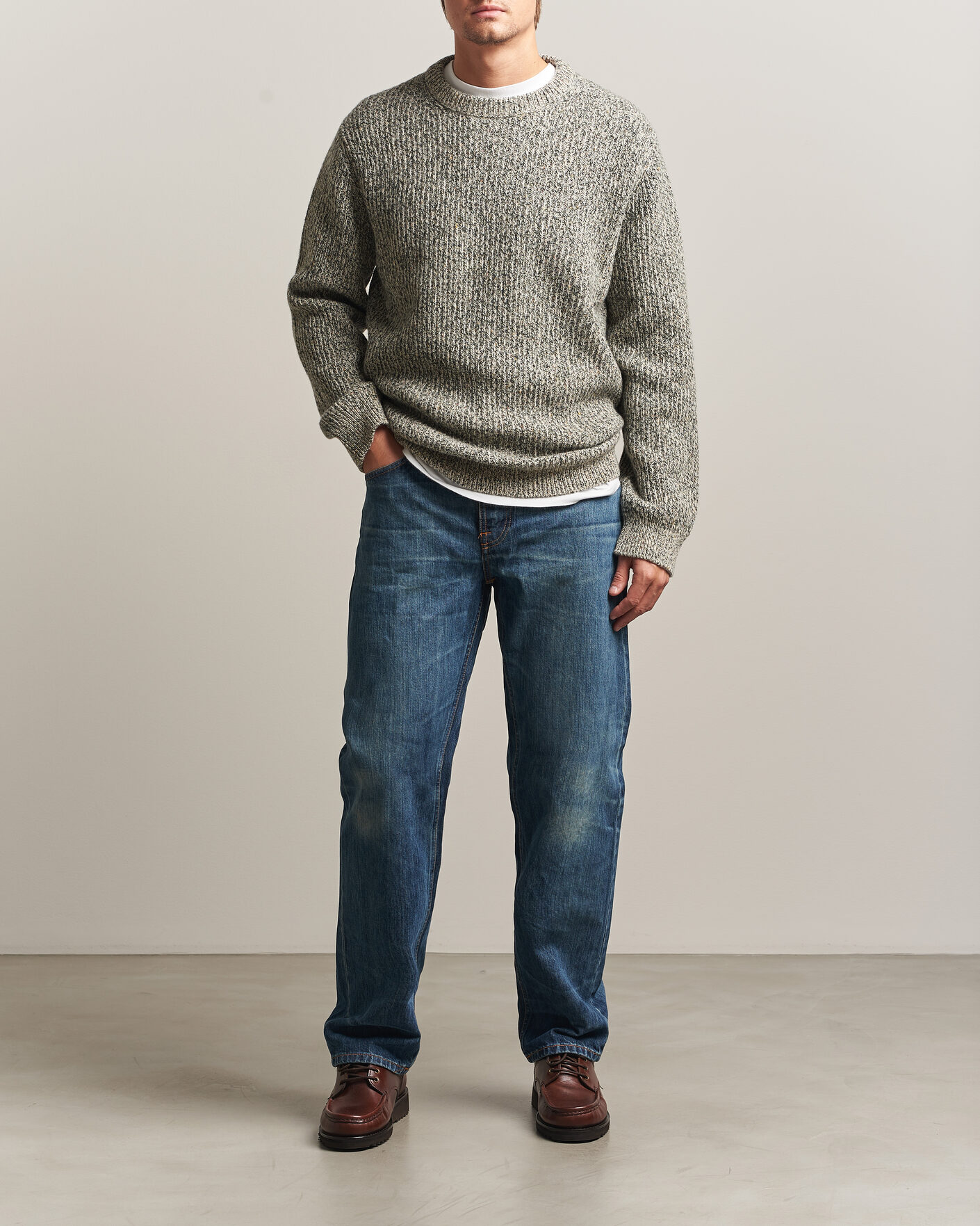 Heren | Truien | Nudie Jeans | August Wool Rib Knitted Sweater Green Melange
