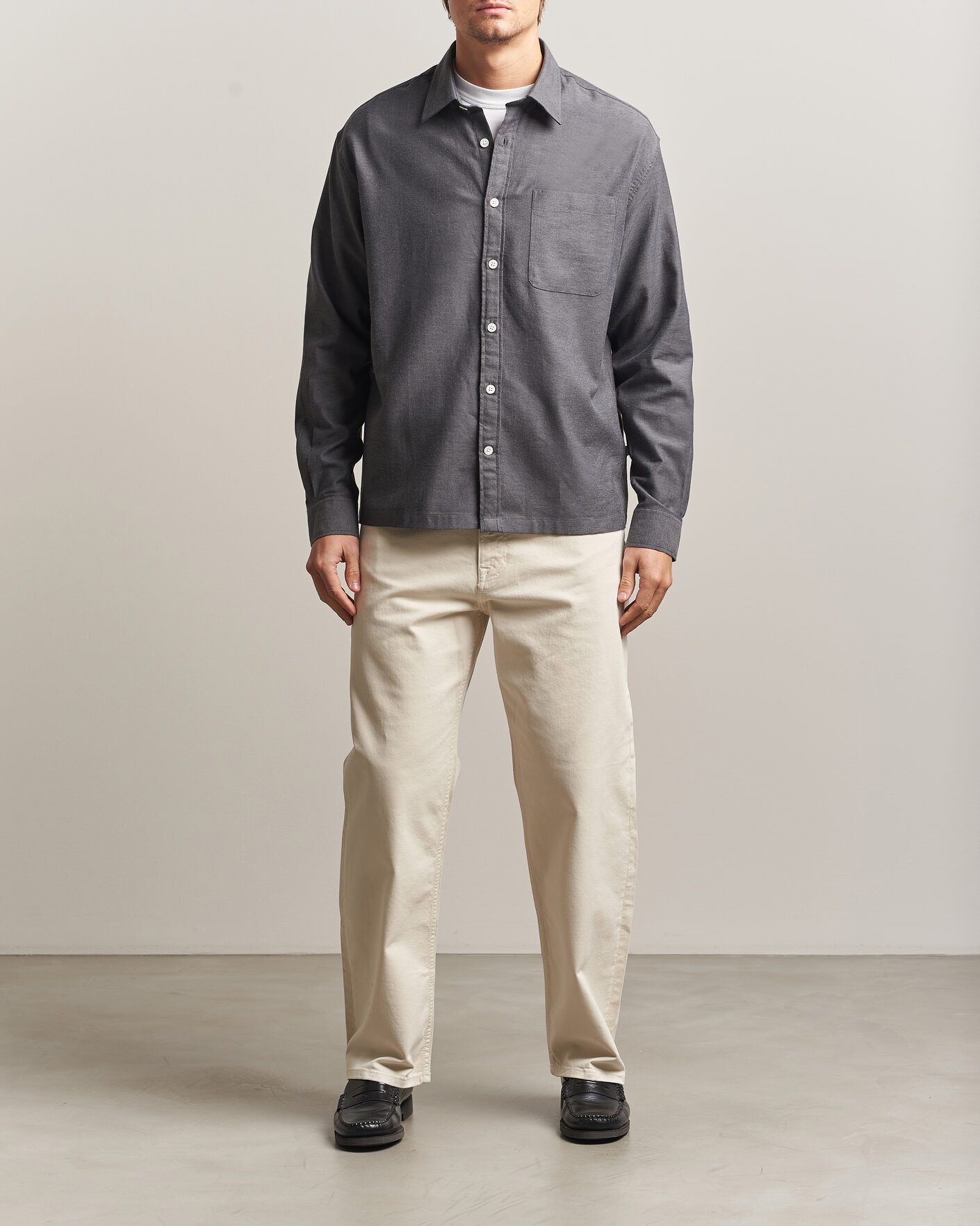 Heren | Overhemden | NN07 | Deon Brushed Light Flannel Shirt Dark Grey