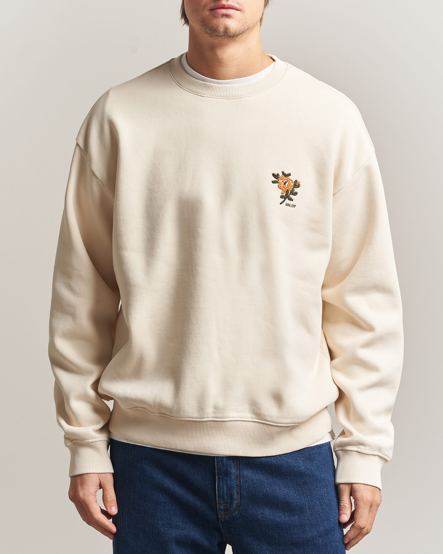 Heren | Truien | NN07 | David Embroidered Sweatshirt Ivory
