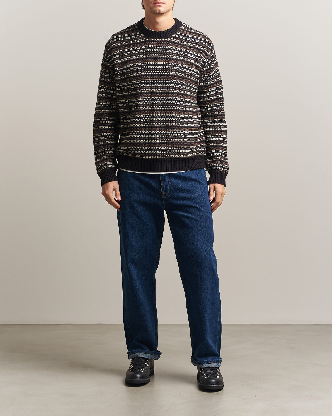 Heren | Truien | NN07 | Russel Wool/Cotton Striped Sweater Black Multi