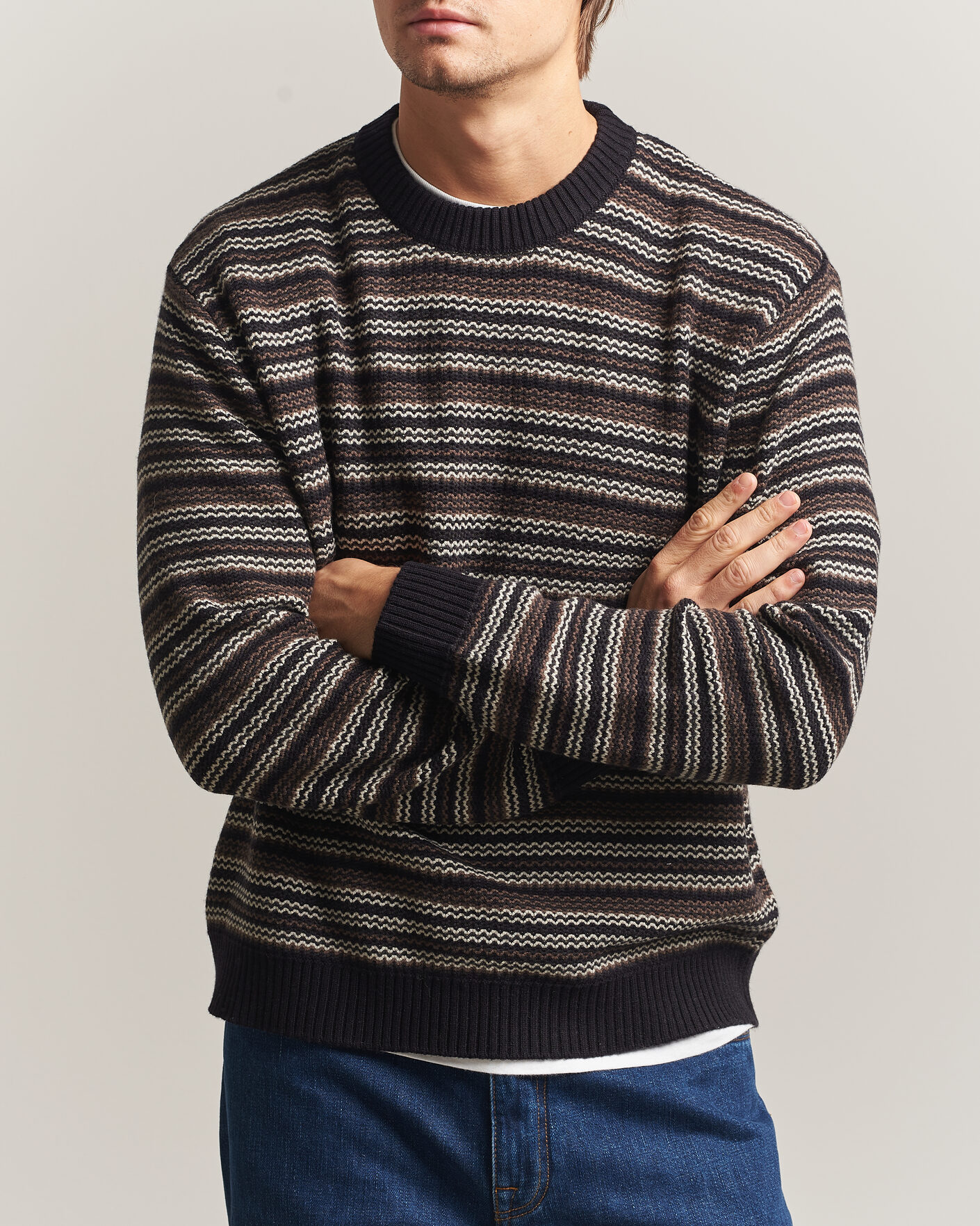 Heren | Truien | NN07 | Russel Wool/Cotton Striped Sweater Black Multi