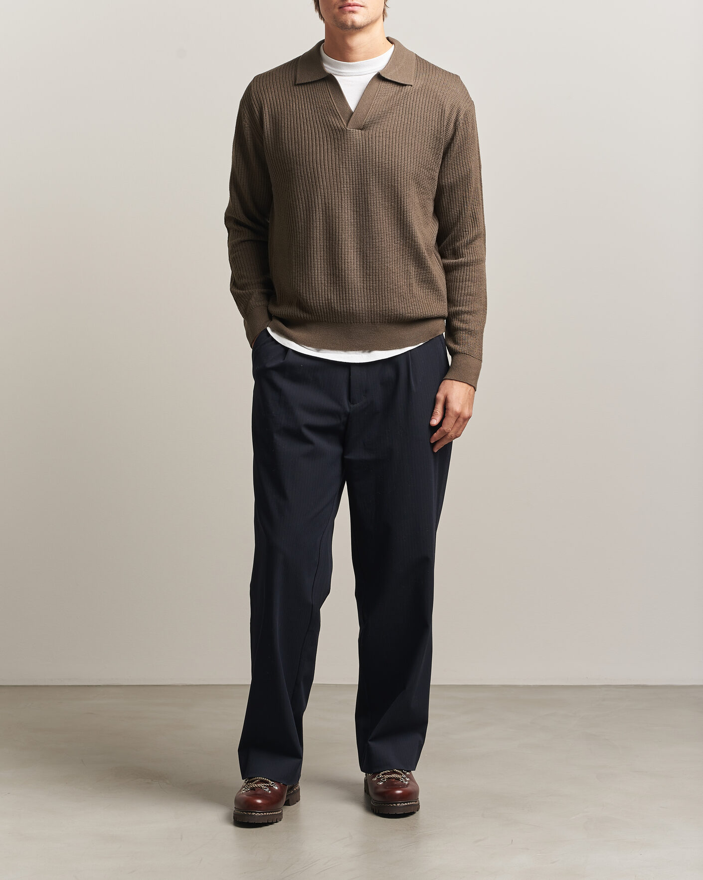 Heren | Truien | NN07 | Nate Wool Knitted Polo Mable Husk