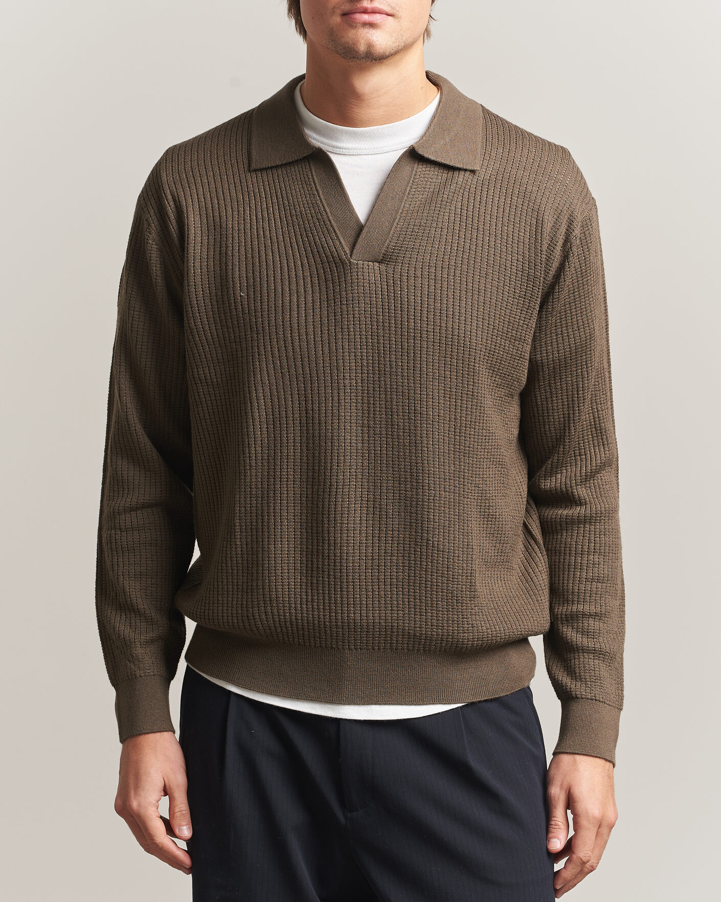 Heren | Truien | NN07 | Nate Wool Knitted Polo Mable Husk