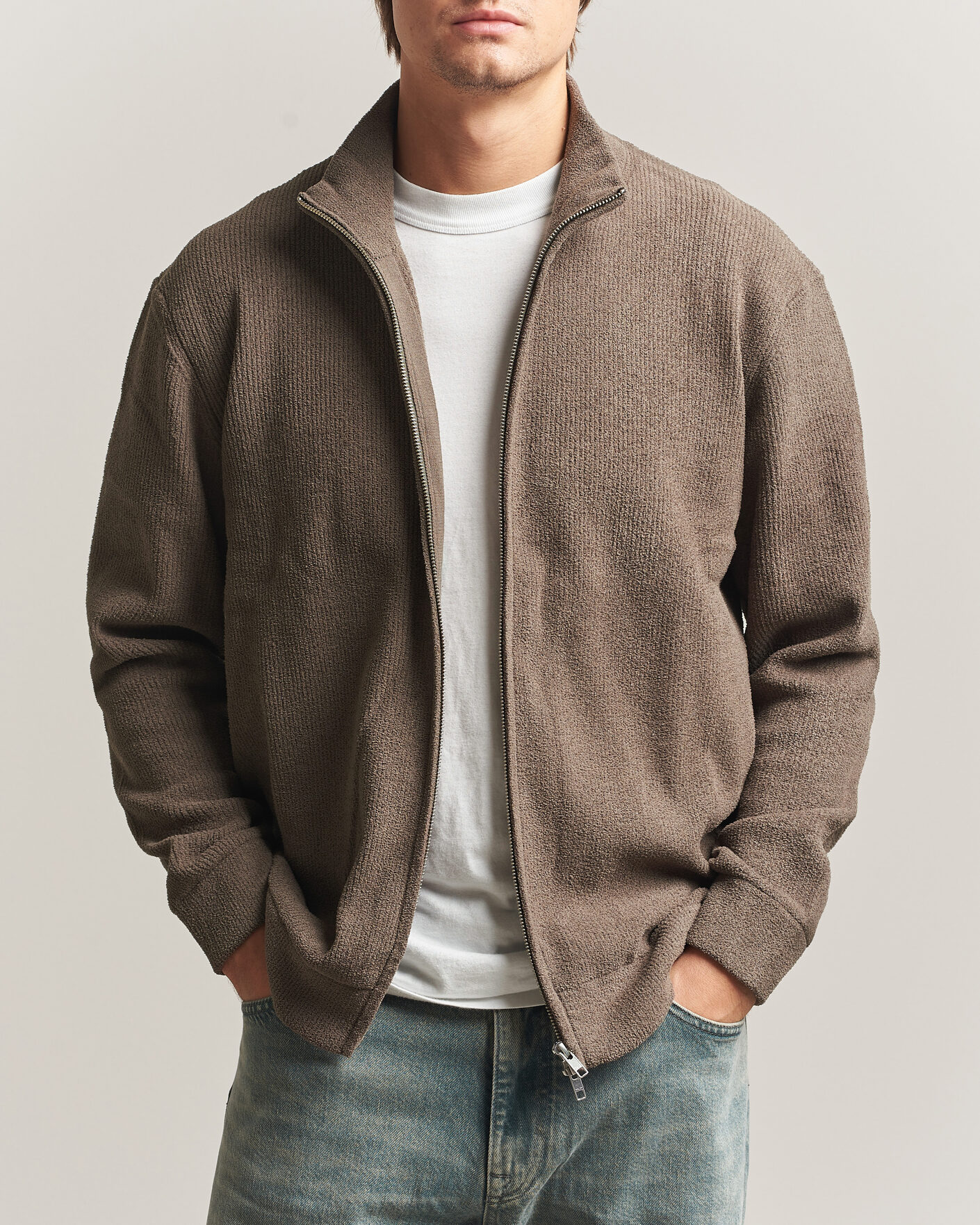 Heren | Truien | NN07 | Danny Rib Knitted Full Zip Mable Husk
