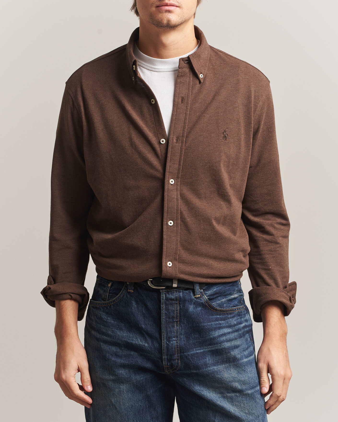 Heren | Polo's | Polo Ralph Lauren | Featherweight Mesh Shirt Nutmeg Brown Heather