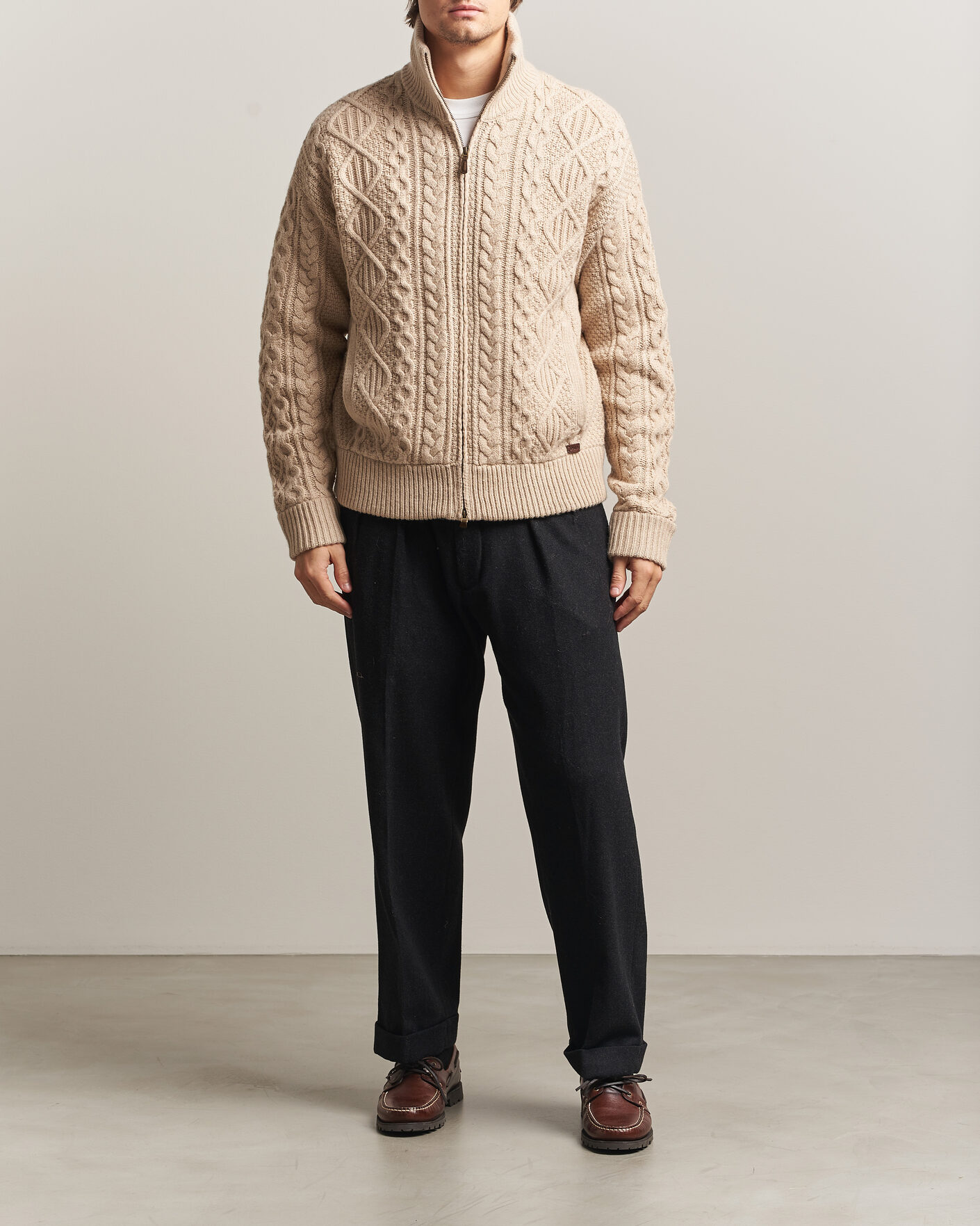 Heren | Truien | Polo Ralph Lauren | Wool/Alpaca Aran Full-Zip Jicama Brown Heather