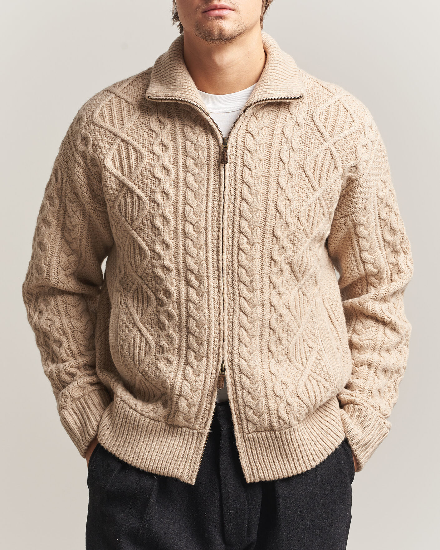 Heren | Truien | Polo Ralph Lauren | Wool/Alpaca Aran Full-Zip Jicama Brown Heather