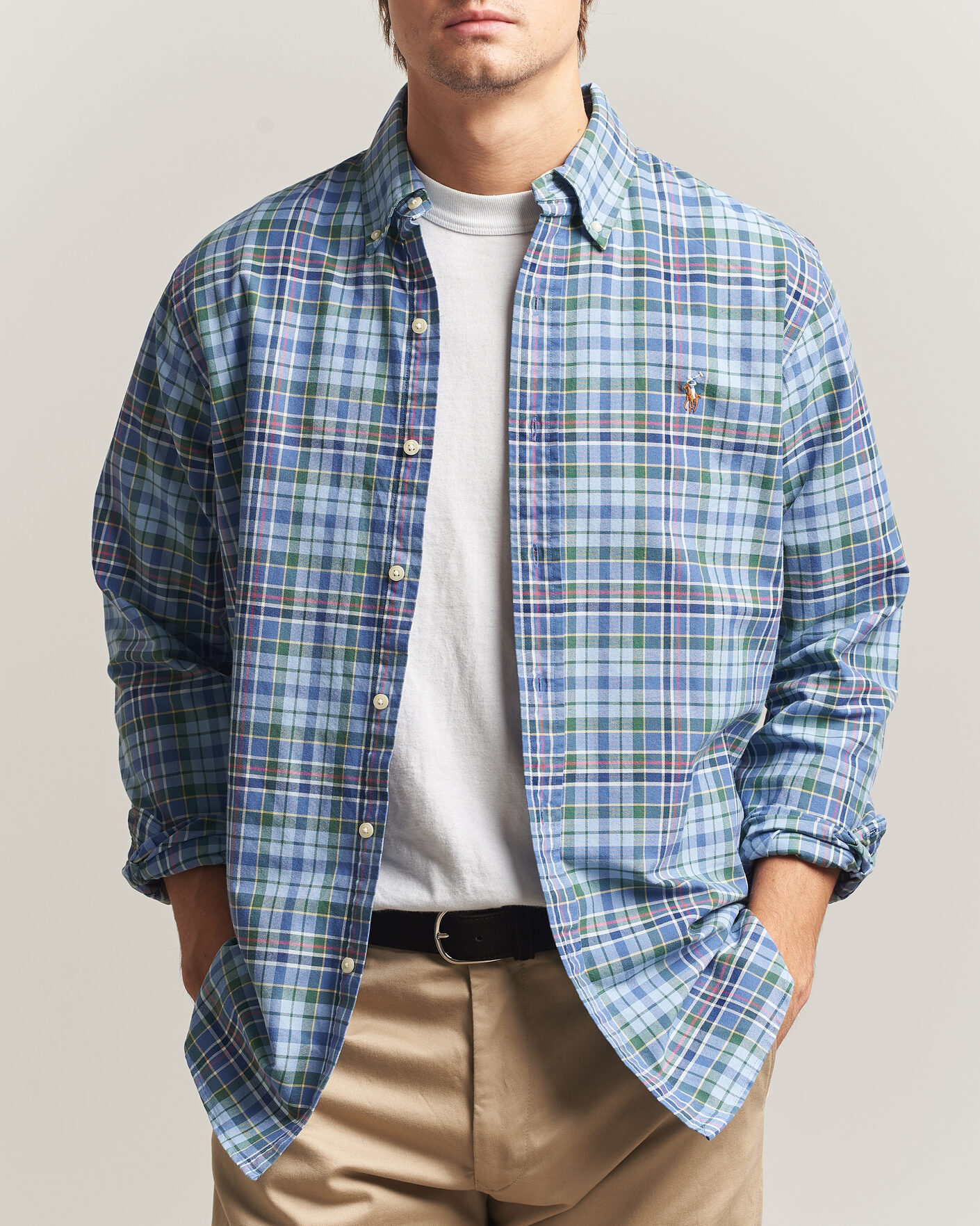 Heren | Overhemden | Polo Ralph Lauren | Custom Slim Fit Check Oxford Shirt Blue Dusty/Green