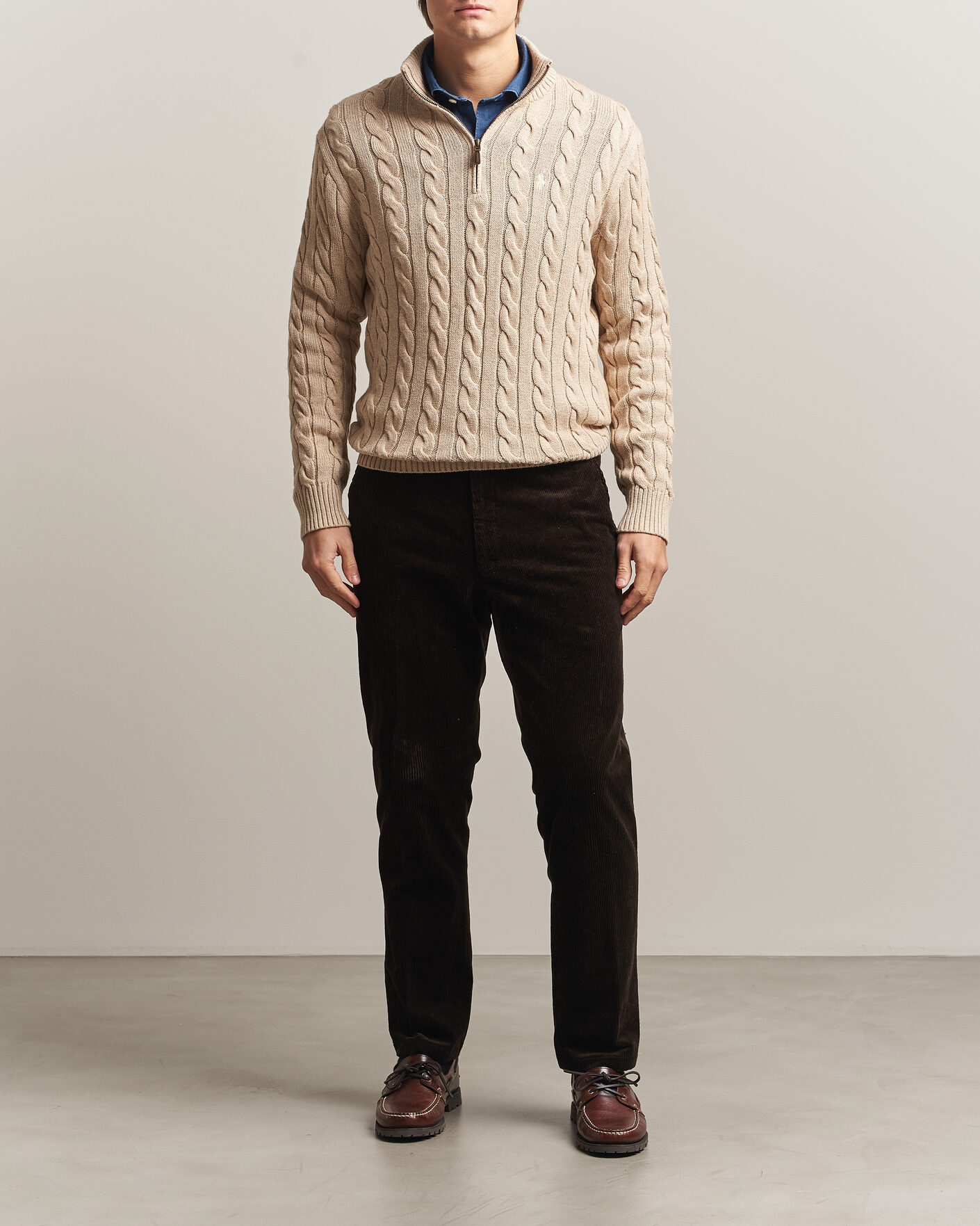 Heren | Truien | Polo Ralph Lauren | Cotton Cable Half Zip Brown Heather