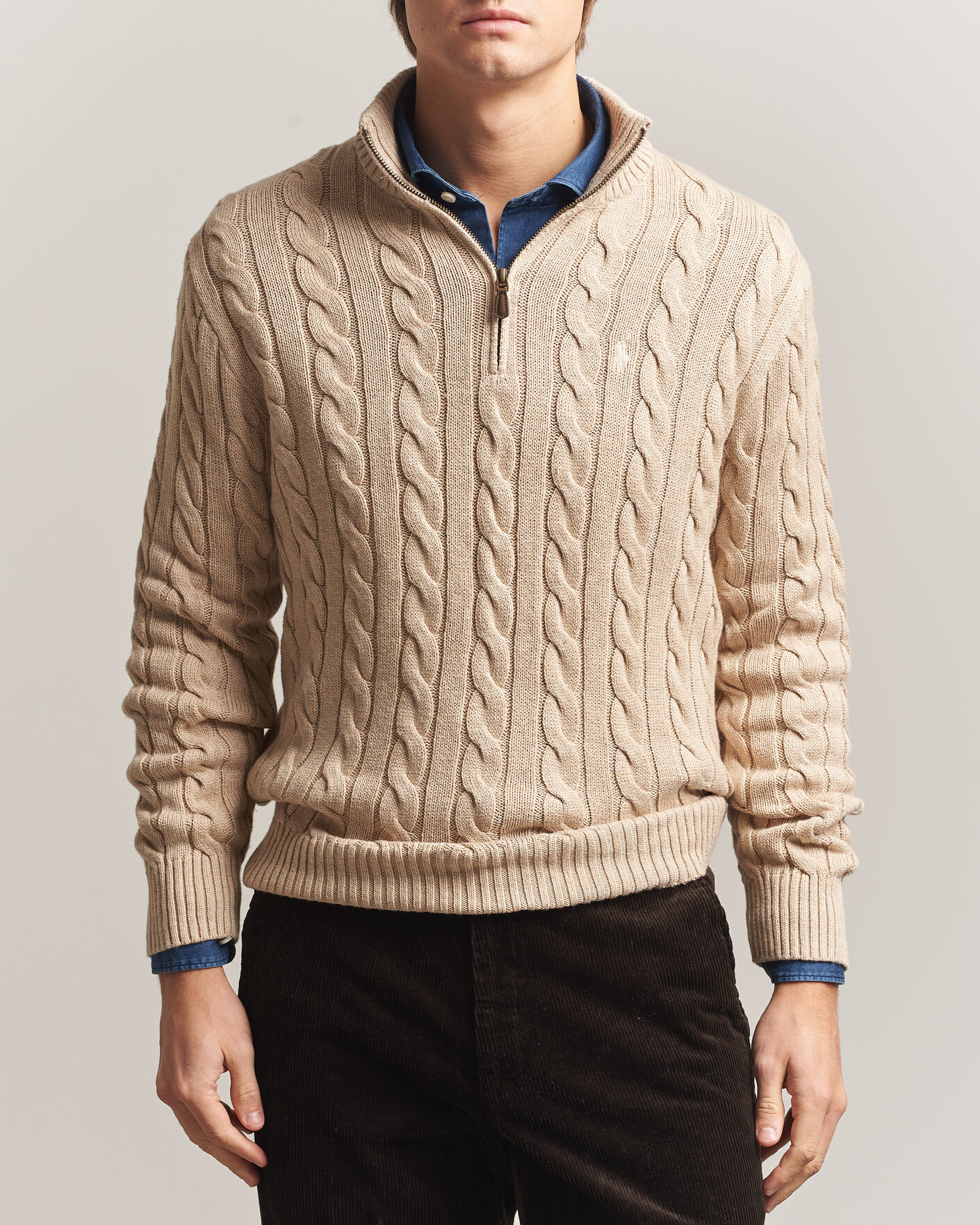 Heren | Truien | Polo Ralph Lauren | Cotton Cable Half Zip Brown Heather