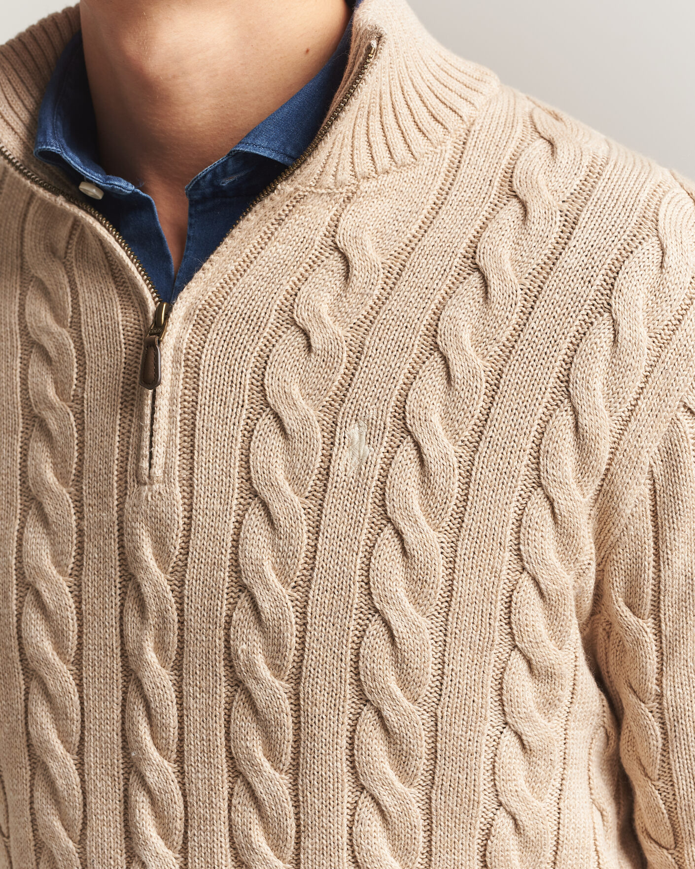 Heren | Truien | Polo Ralph Lauren | Cotton Cable Half Zip Brown Heather