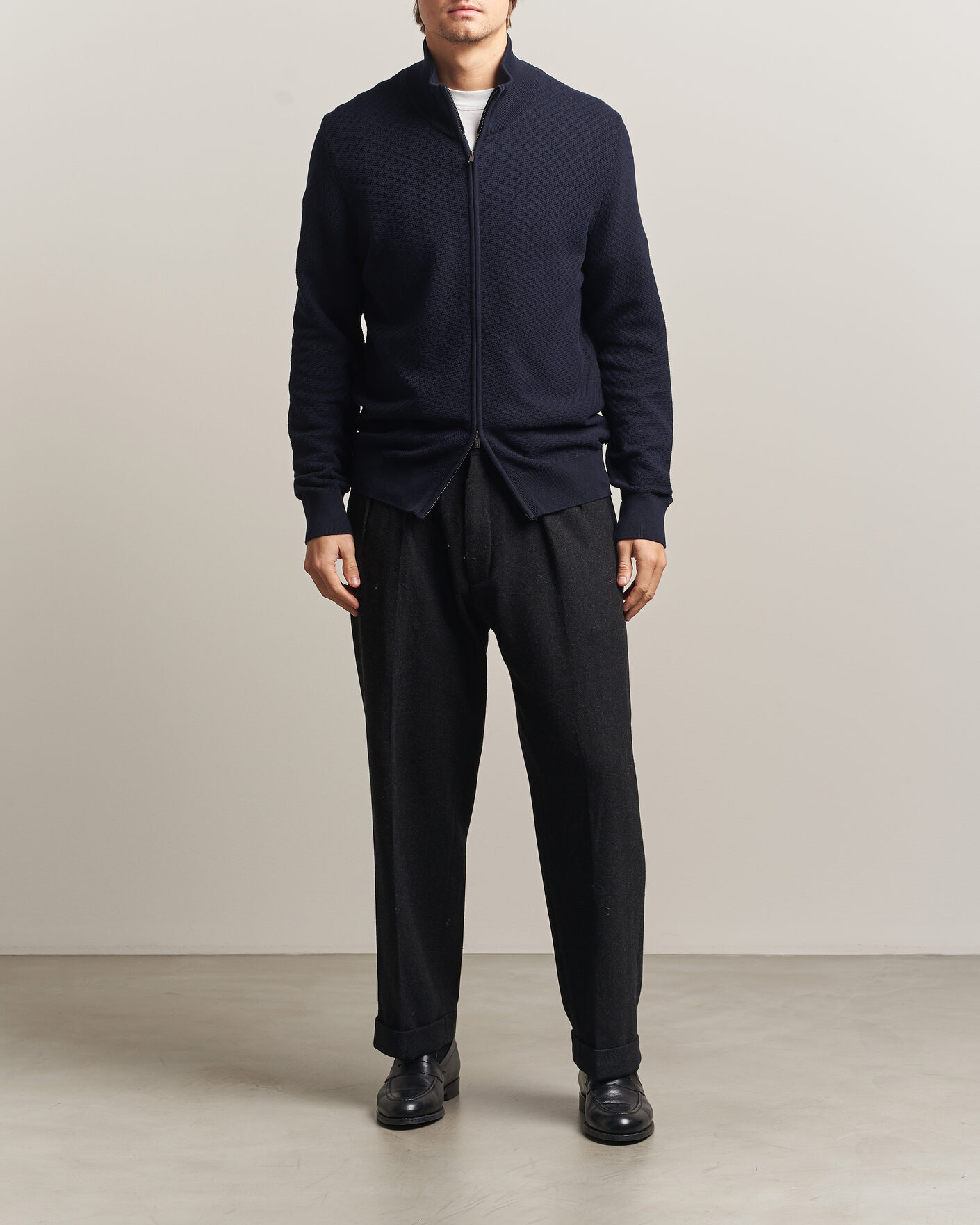 Heren | Truien | BOSS BLACK | Loretti Cotton Knitted Full Zip Dark Blue